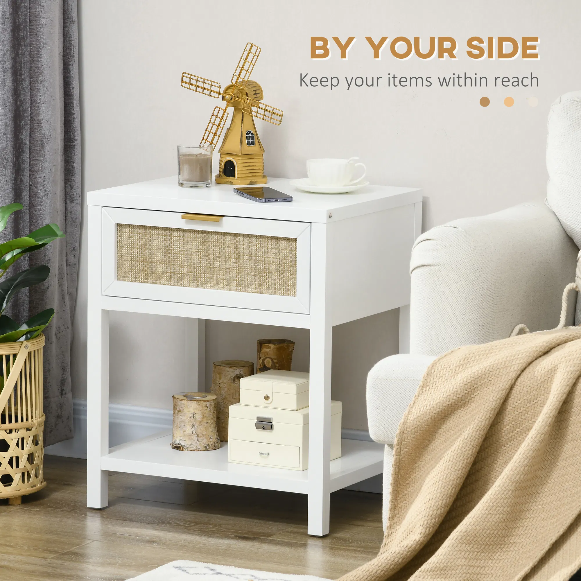 Rattan Nightstand with Drawer, picture 4 of 5