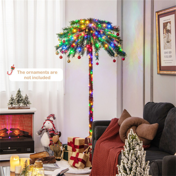 6ft Pre-Lit Christmas Palm Tree - 210 4-Color LEDs (Red/Green/Yellow/Blue), 64 PVC Branch Tips-18