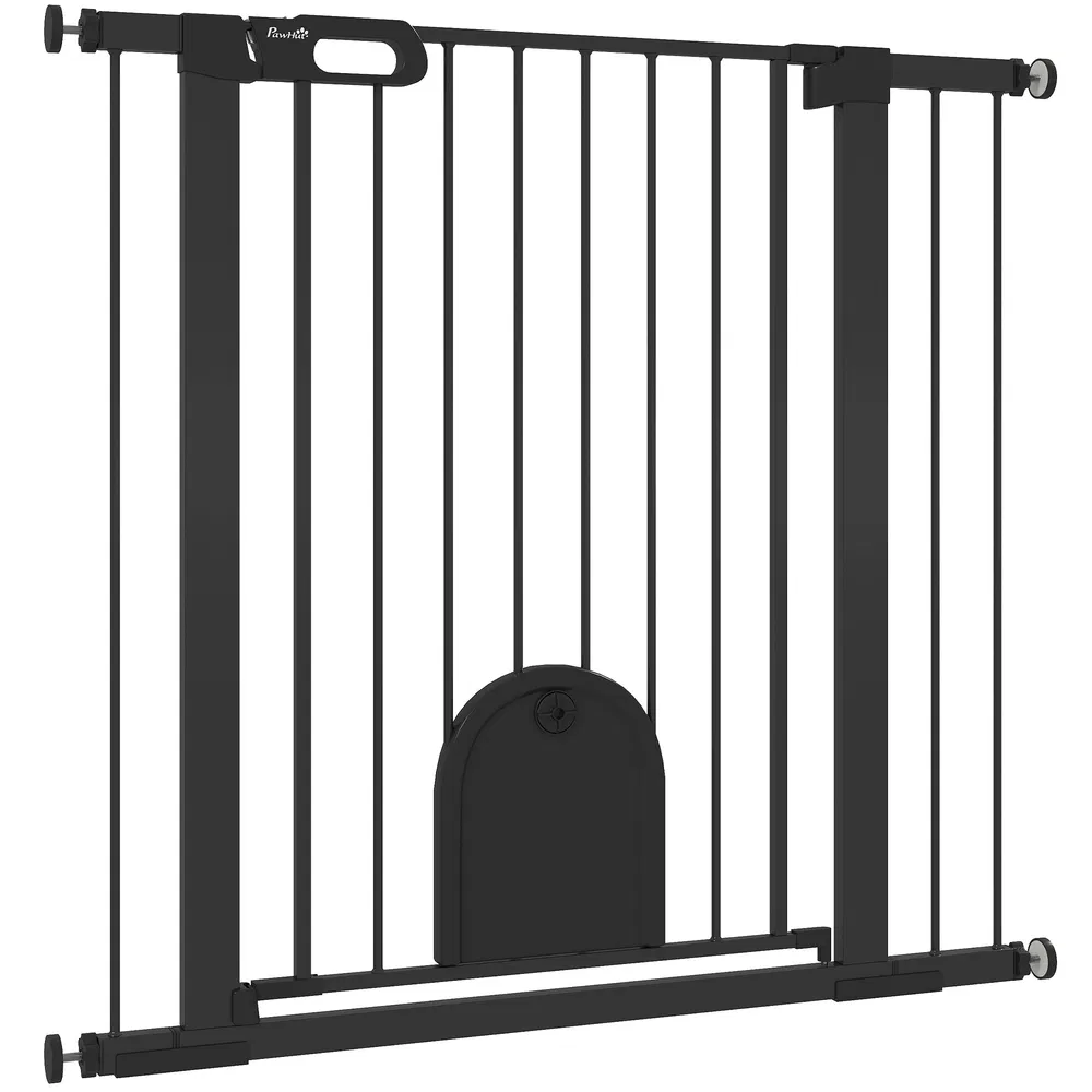 30"-41" Extra Wide Pet Gate Barrier with Small Door, 35"H Dog Gate with Safety Gate Barrier, Stair Pressure Fit, Black - Default
