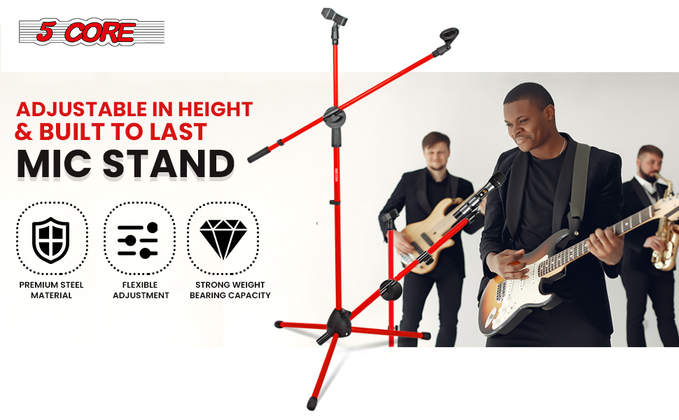 5 Core Mic Stand Floor Height Adjustable Tripod Microphone Stands w Extending Telescoping Boom Arm - MS DBL G image 11