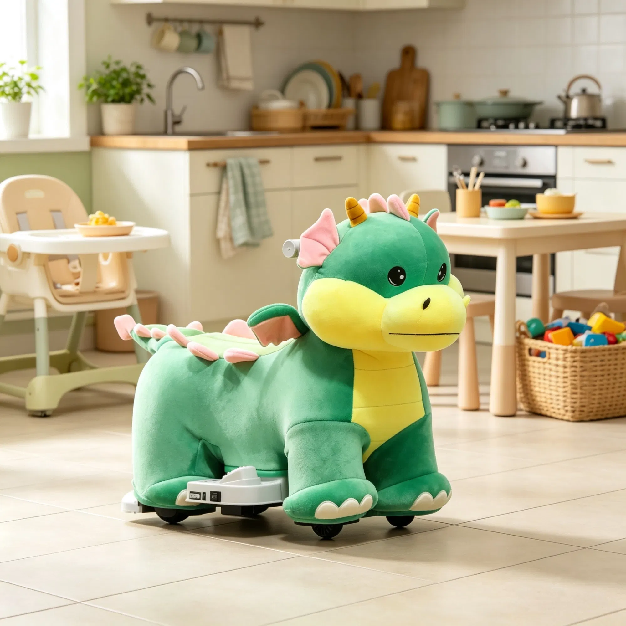 Green 6V Electric Ride On Horse: Battery Powered Toy with Music, Forward Movement & Silent PU Wheels for 18-36 Months