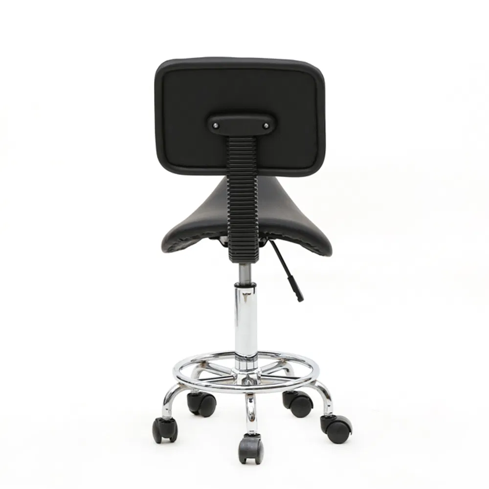 Saddle Shape Adjustable Salon Stool with Back Black image 18