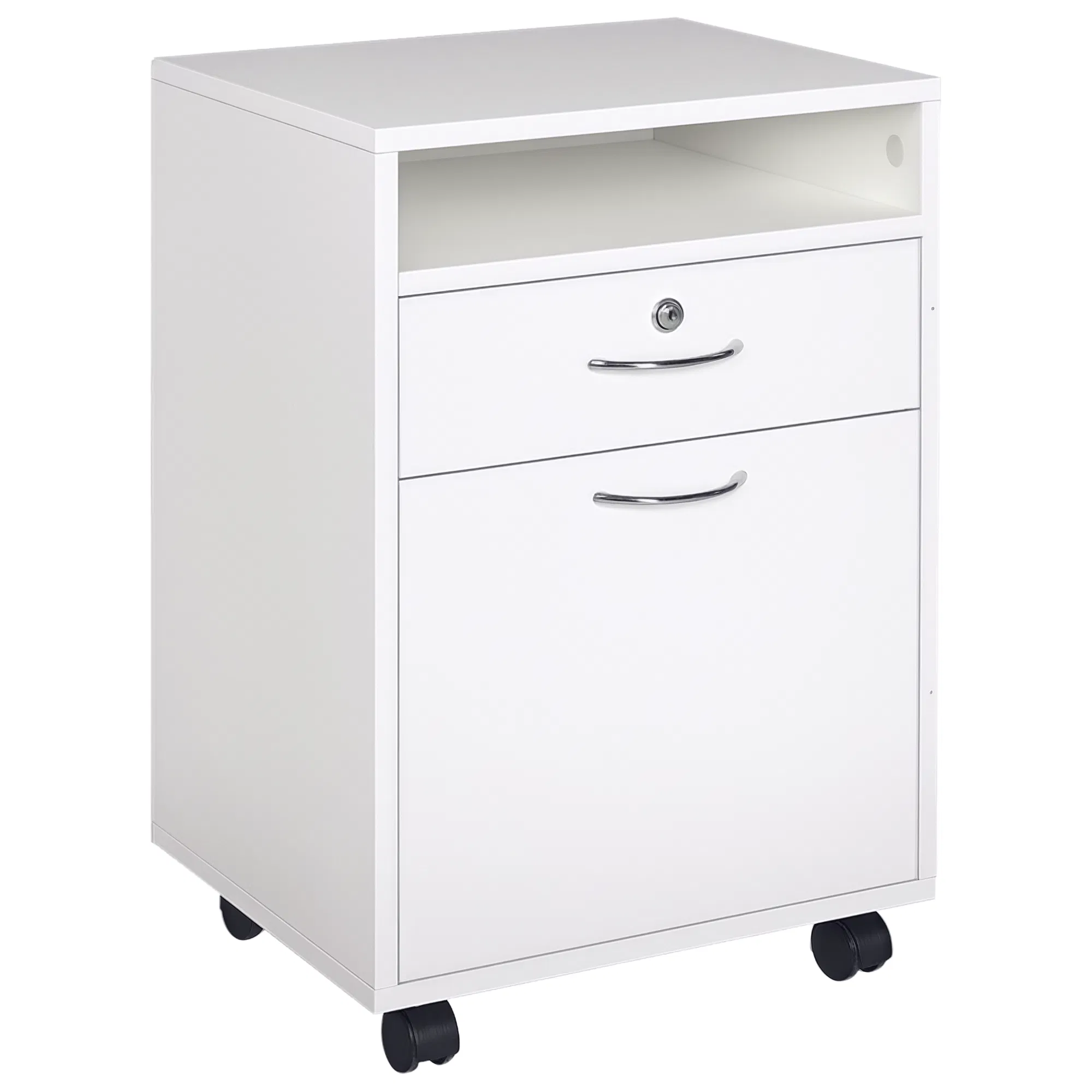 24" Vertical Filing Cabinet with Lock, Mobile File Cabinet with Wheels, Storage Office Cabinet with Drawer, White