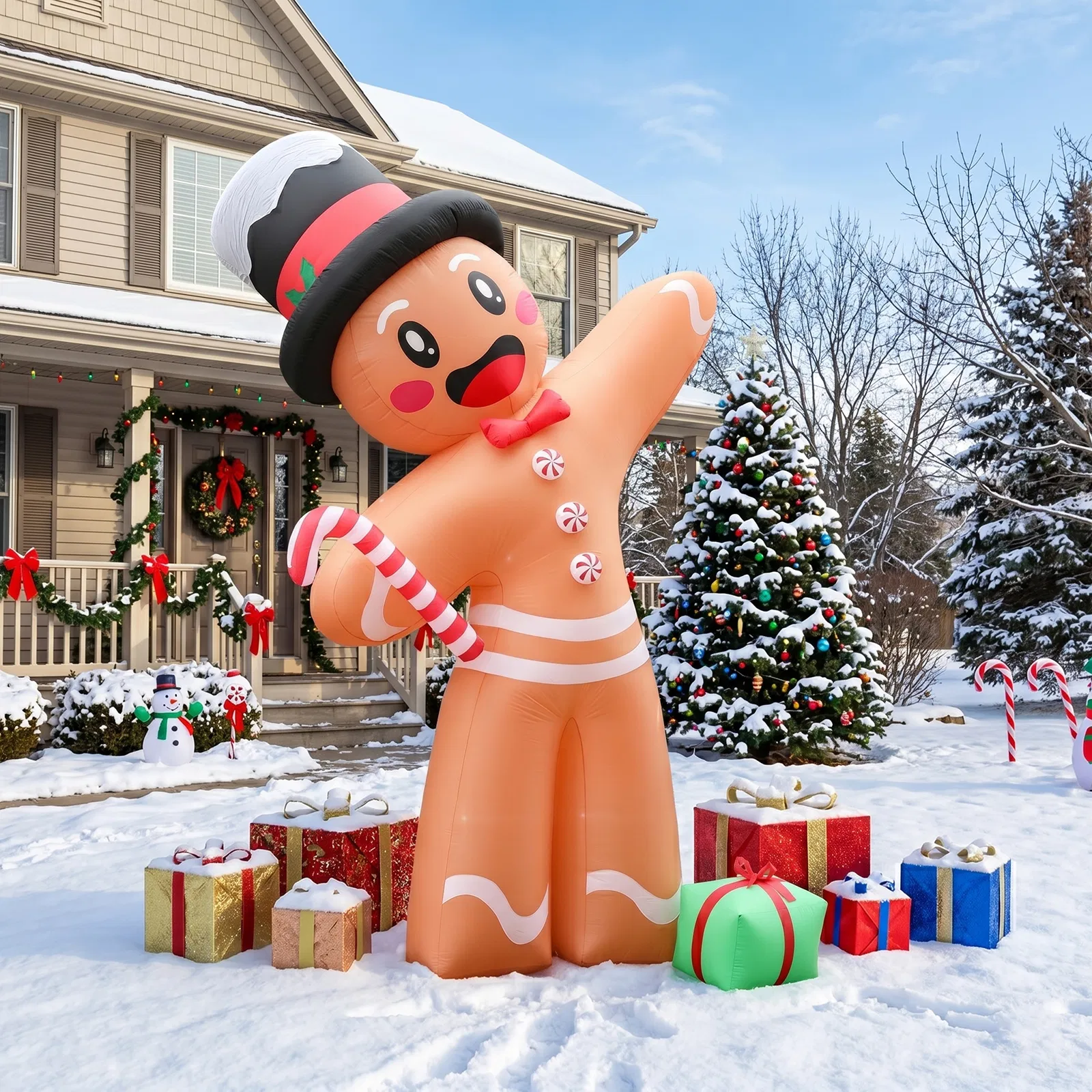 10.6FT Gingerbread Man with Gift Box Inflatable, 8 LED Lights, 190D Polyester Christmas Decor, US Plug image 12