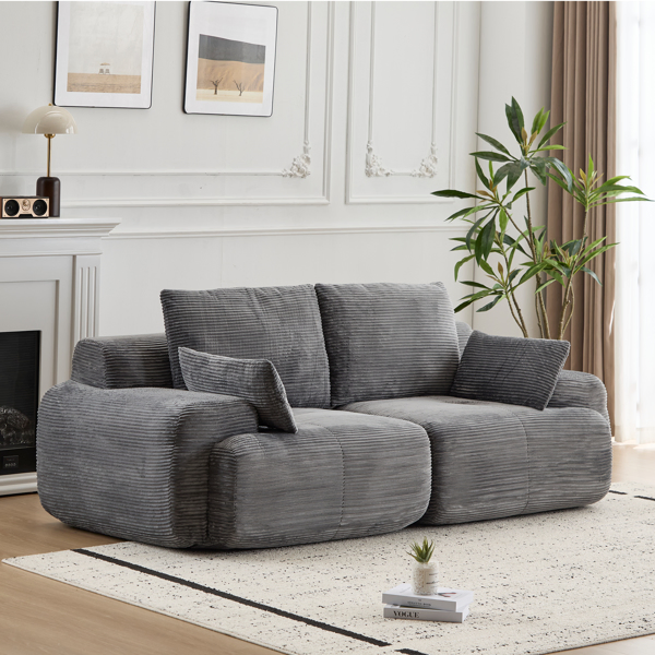 Modern Memory Foam Compressed Sofa,2 Seater Large Sectional Couches for Living Room,Pet-Friendly Cloud Modular Sectional Sofa,Corduroy Fabric,Extra Deep Loveseat,No Assembly required, Grey-9