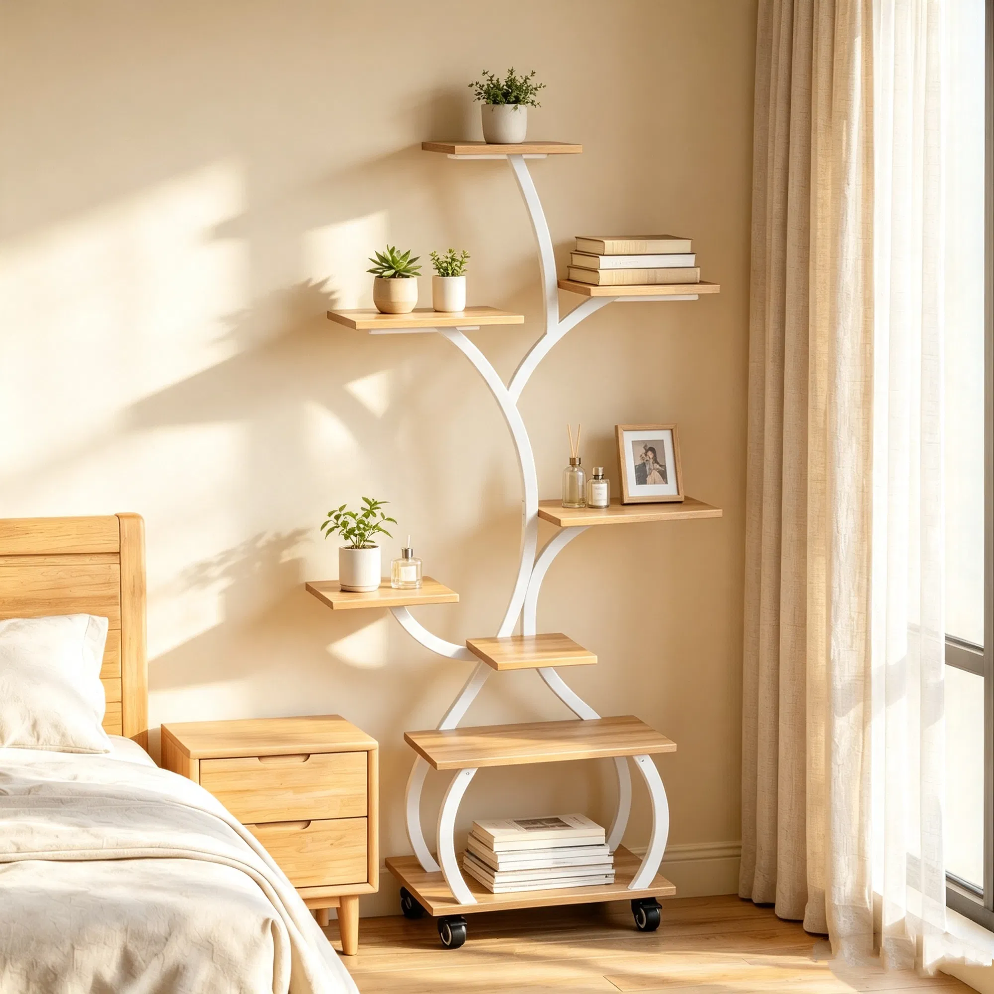 Tree Shaped Plant Stand with Full Spectrum Grow Light, White Metal Frame Plant Shelf with Lockable… image 8