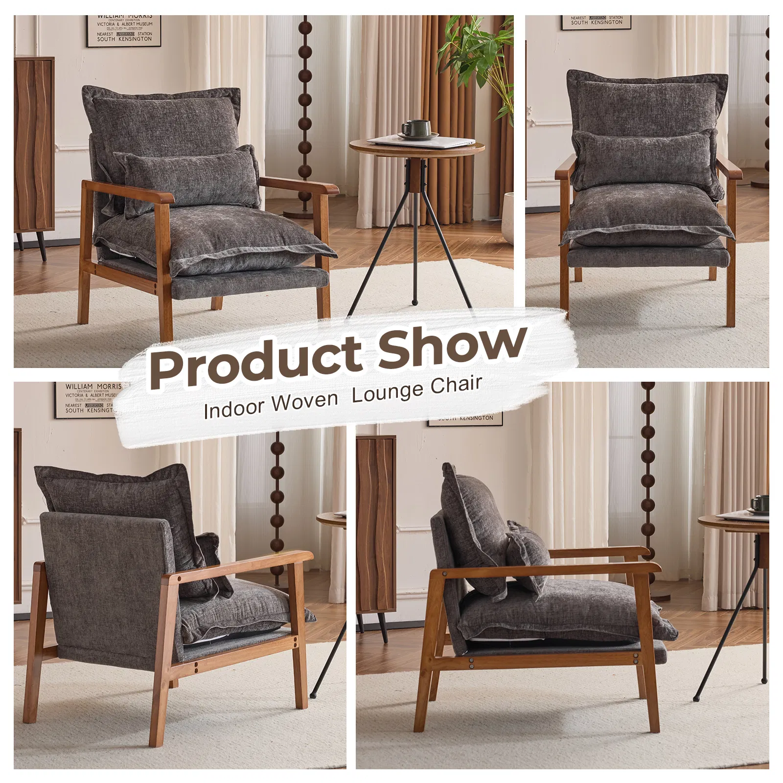 Cloud Shaped Indoor Leisure Chair with Solid Wood Armrest & Solid Wood Frame, Chenille Fabric Accent… image 2