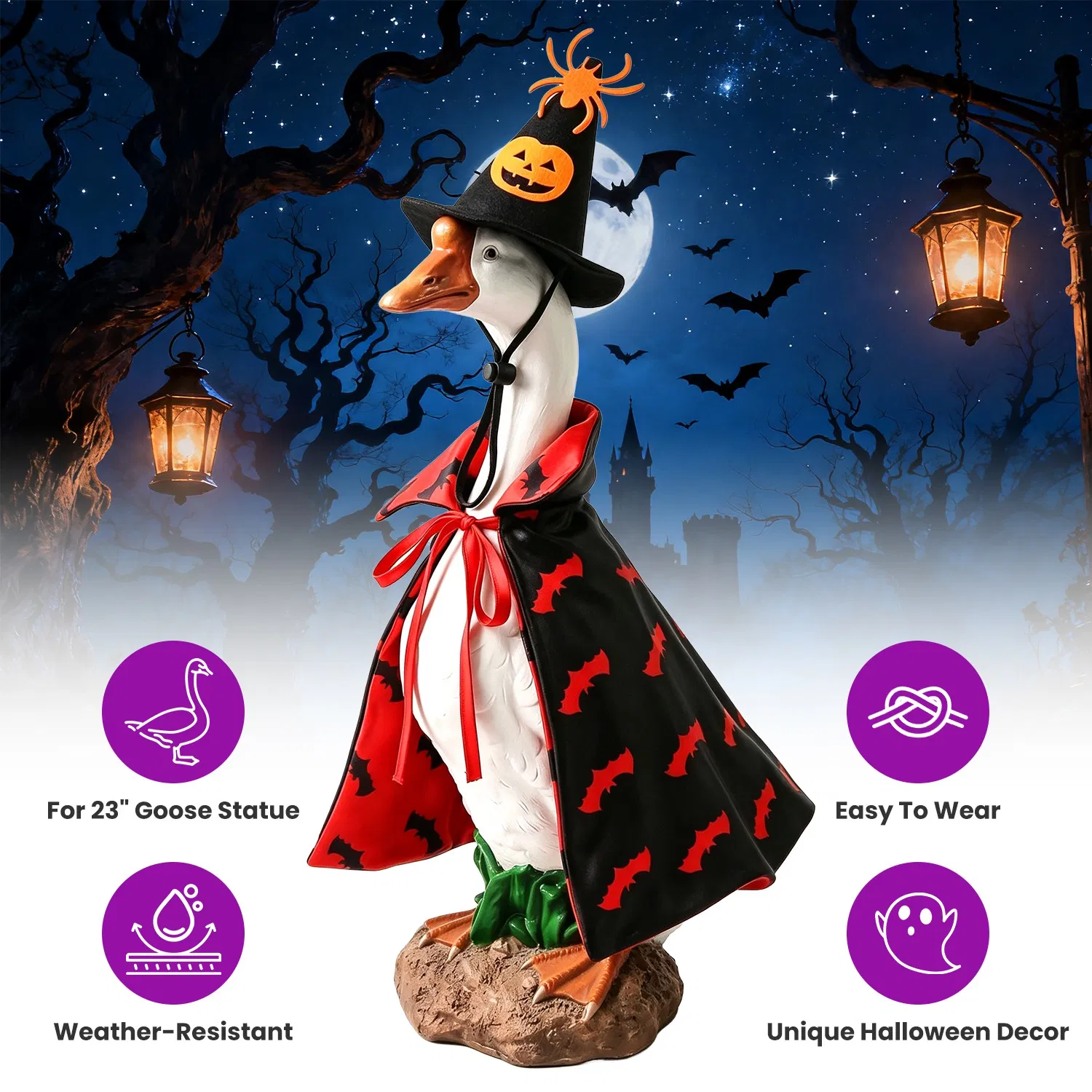 Halloween Porch Goose Costume, 4 Styles Decor Outfit with Adjustable Straps, Polyester Statue Clothes for 23 Inch Porch Goose Outdoor Decor
