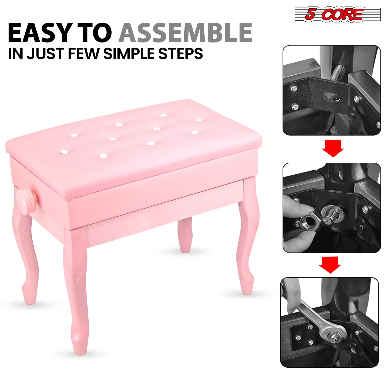 5 Core Piano Bench Wooden Height Adjustable Stool Heavy Duty Keyboard Seat with Storage image 11