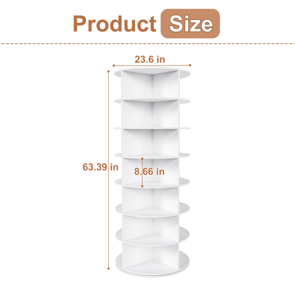 Rotating Shoe Rack Tower, 7-Tier Spinning Storage Rack, Free Standing 360° Revolving Shoe Organizer, Holds 28 Pairs of Shoes (7-Tier,White) -39