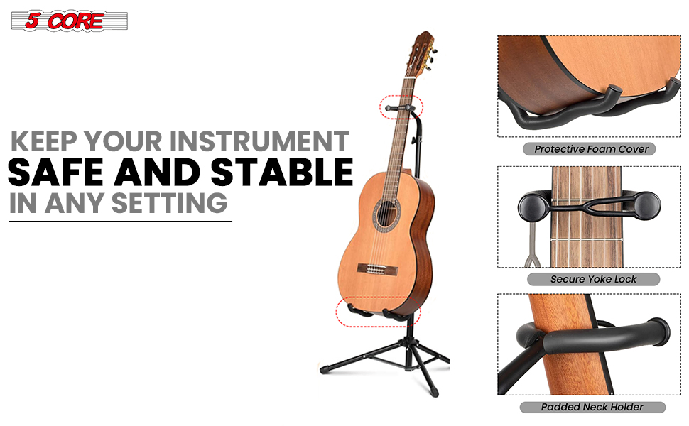 5 Core Guitar Stand Floor Adjustable Heavy Duty w Neck Holder for Acoustic Electric Classic Bass image 15