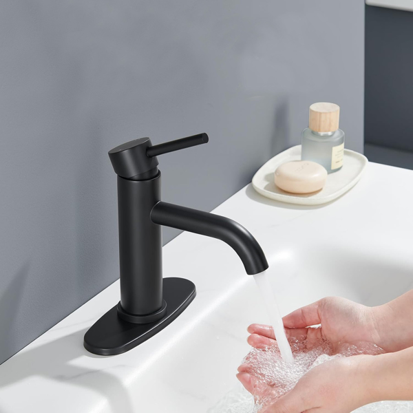 Single Handle Bathroom Faucet Lavatory Faucet Stainless Steel Single Hole-T10, Matte Black[Unable to ship on weekends,usps/fedex]-12