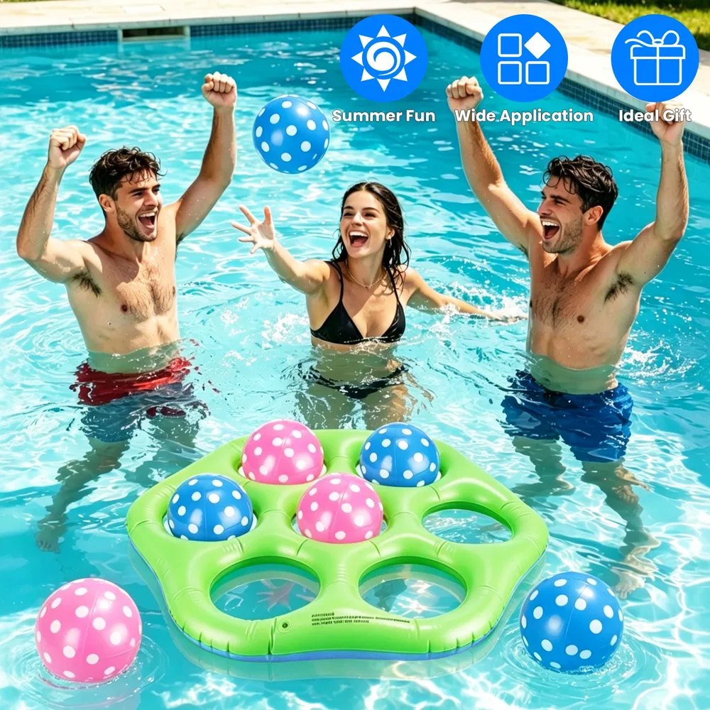 1Pc Inflatable Tic-Tac-Toe Pool Game Set with 7 Balls Summer Water Toy Portable Inflatable Game for Pool…