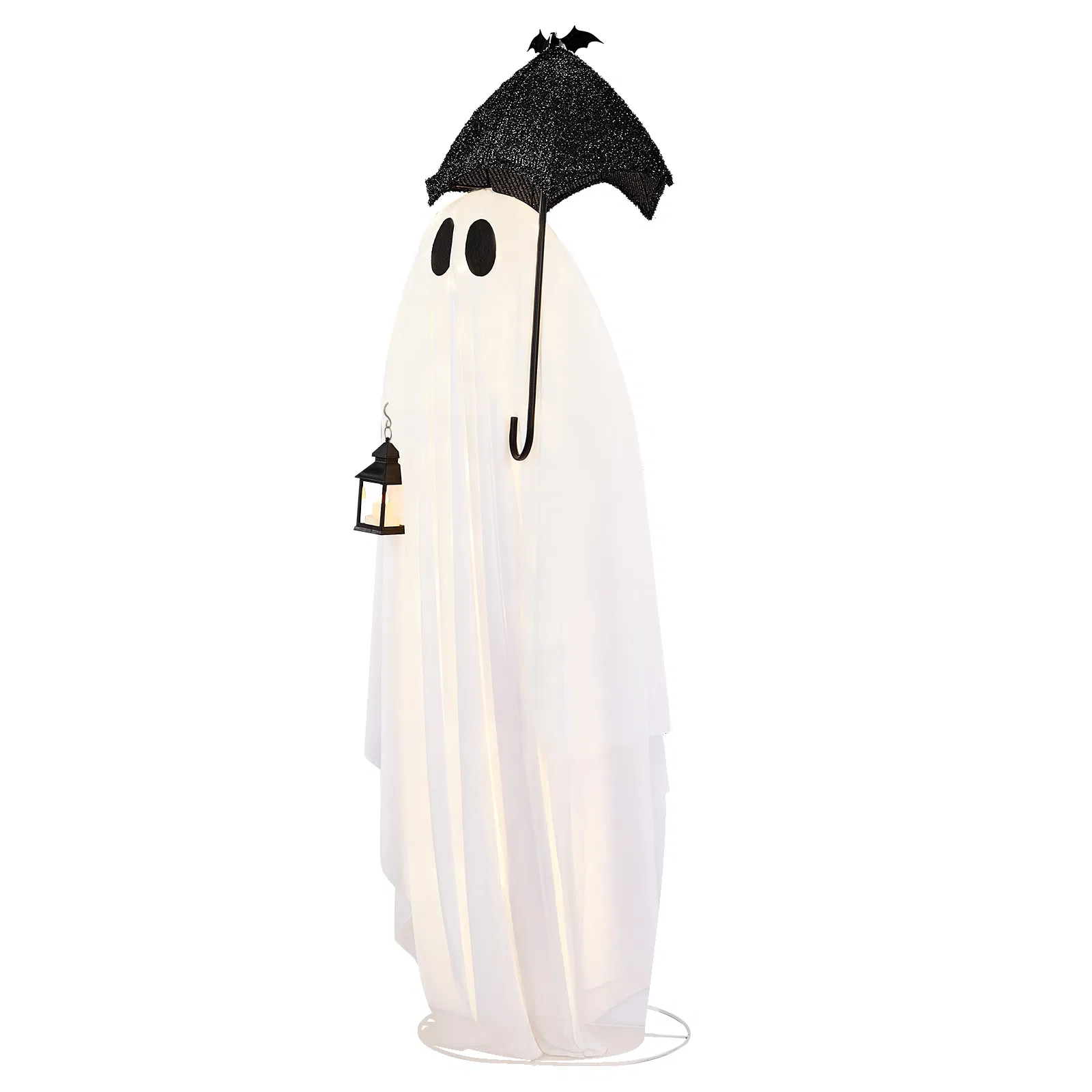5ft Black & White Umbrella Ghost Halloween Decoration with 100 Warm White LED Wire Lights, 30V 3.6W… image 3