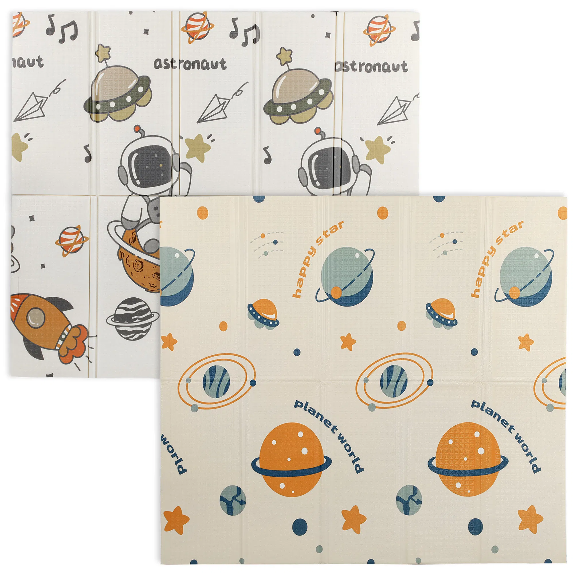 Double Sided Baby Play Mat, Reversible & Waterproof Foldable Crawling Mat, Astronaut & Planet Theme