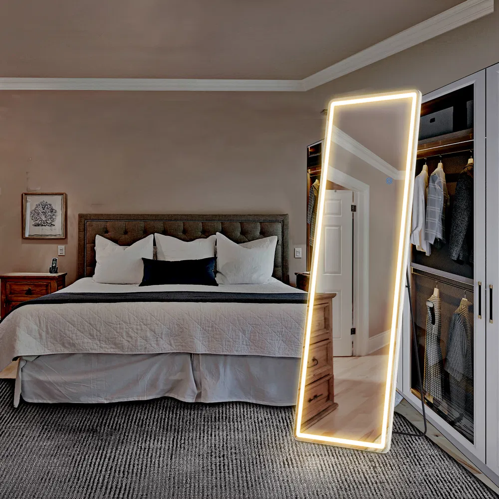 3 Color Lighting Mirror with LED Lights, 64"x21" Lighted Floor Standing Mirror with Stand, Wall Mounted Hanging image 10