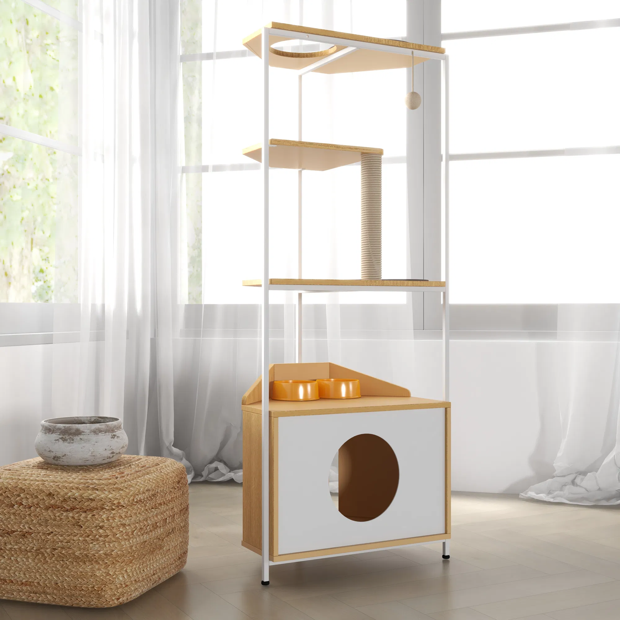 Corner Cat Tower, Cat Tree with Scratching Post, Cat Condo with Feeding Station and Climbing Platforms… image 8