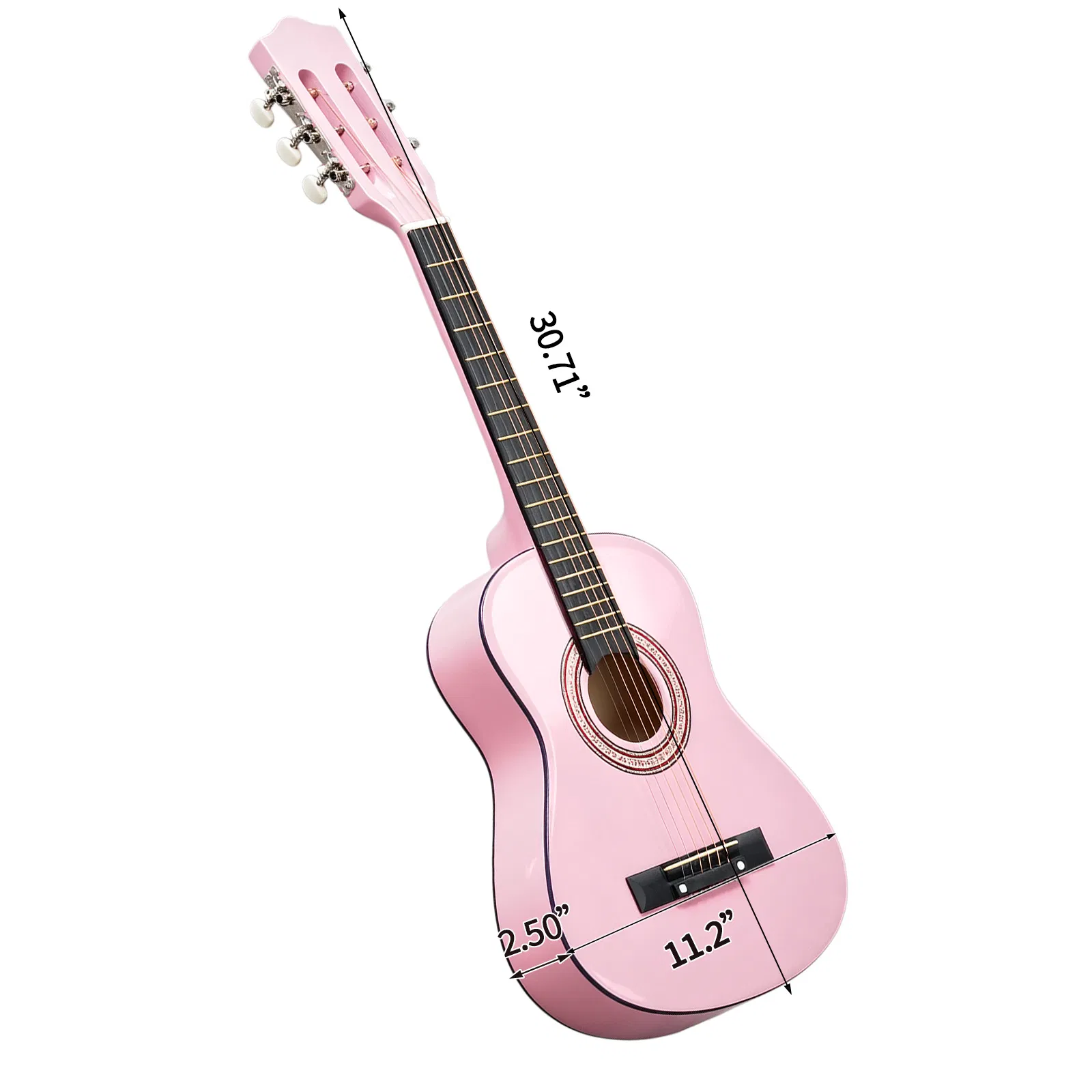 Light pink 30-inch Round Acoustic Guitar with Picks, Strings, Capo, Case, Tuner, and Strap image 3