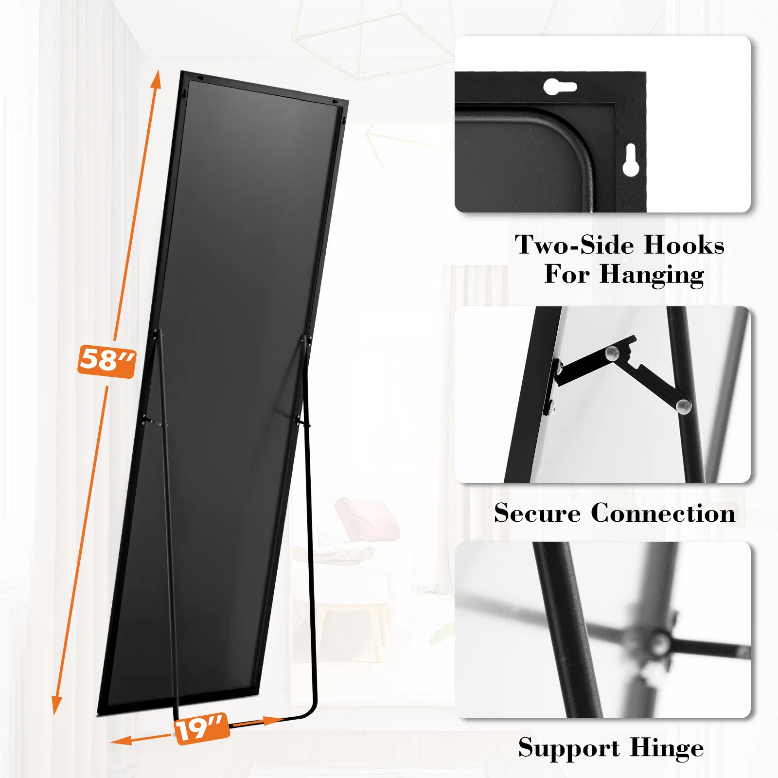 58"x19" Full Length Mirror with Stand Floor Mirror with Aluminum Alloy Frame Body Wall-Mounted Mirrors For Bedroom Bathroom image 6