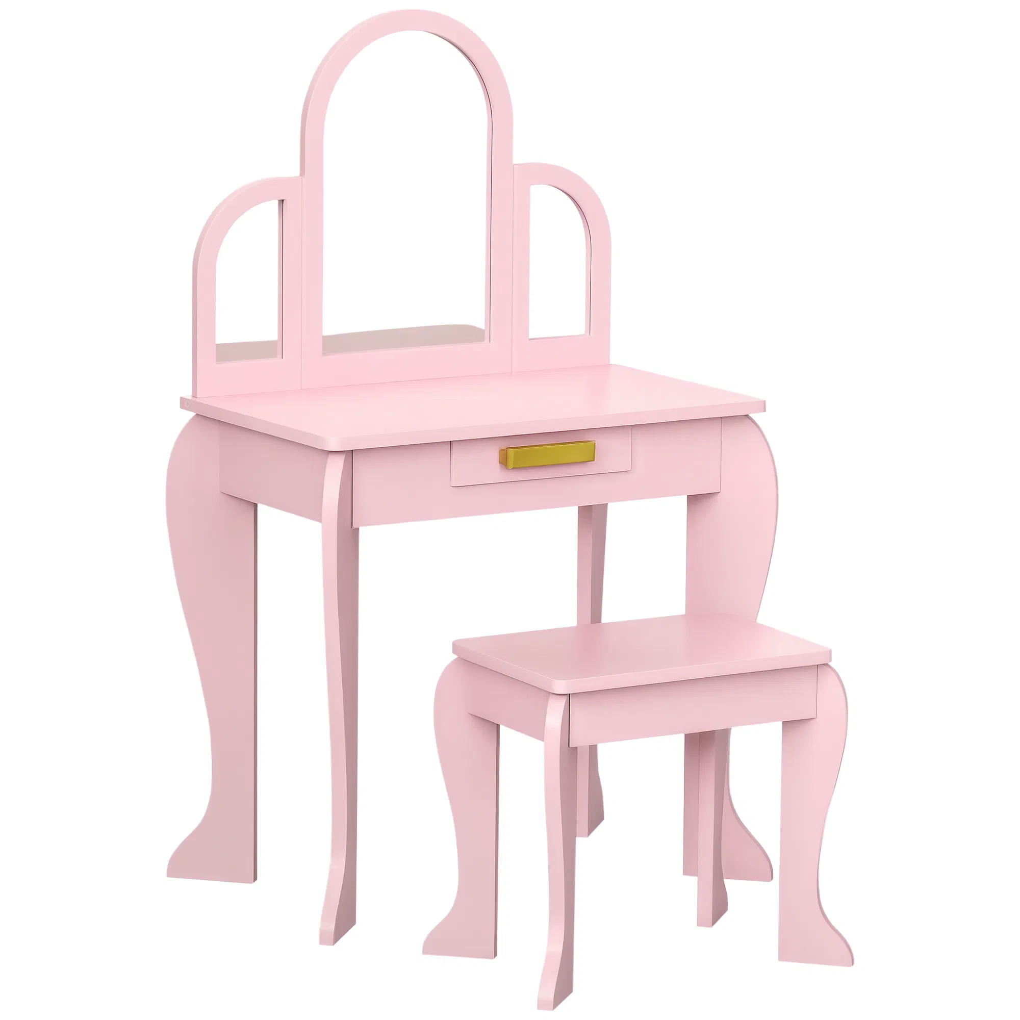 Kids Dressing Table and Chair Set, Girls Dressing Set, Makeup Desk with Drawer for 3-6 Years Old Kids, Pink