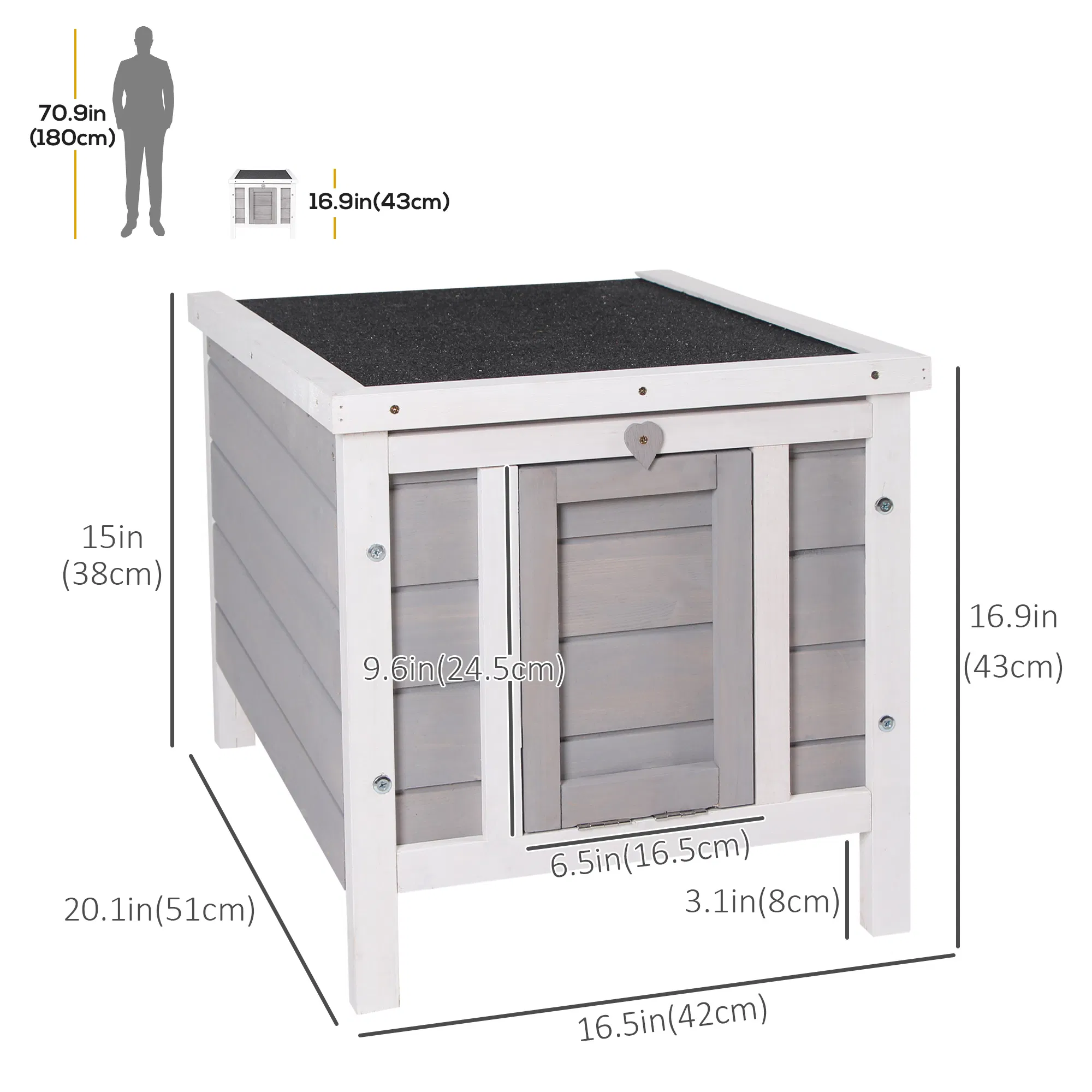 Wooden Rabbit Hutch Bunny Cage Outdoor Cat House Guinea Pig Cage Duck Shelter, Indoor Outdoor Use, 20"x16.5"x17", Grey — image 1