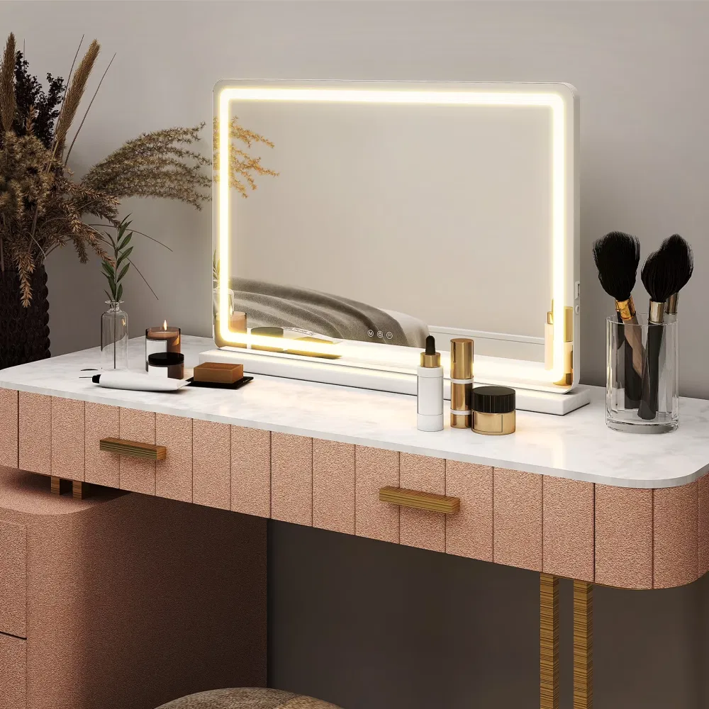19"x22" LED Vanity Mirror with Lights, Dimmable 3-Color Modes, Touch Screen Makeup Mirror for DressingTable, White SquareDesign