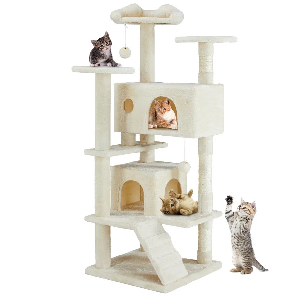 Multi-functional cat tree house cat climbing frame, lounge and recreation area detachable toy, 54in - Default