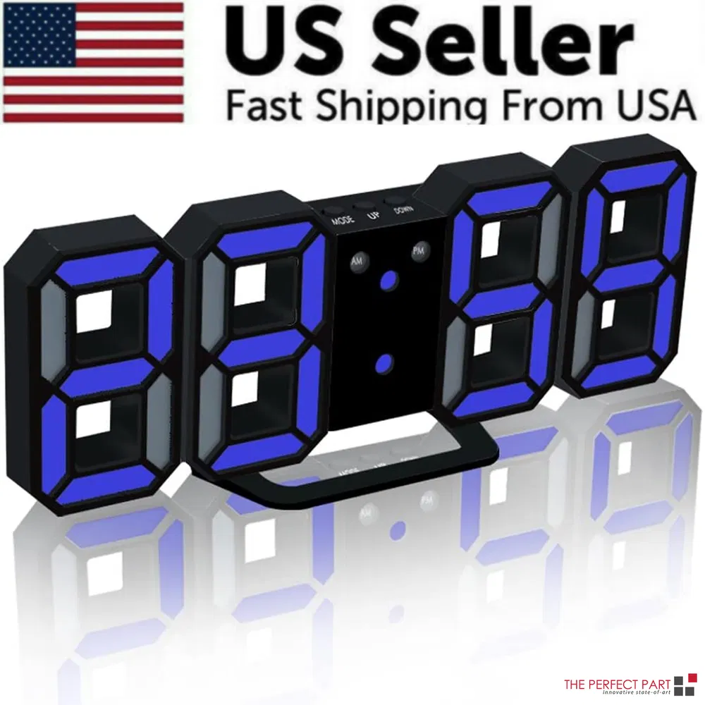 Digital 3D LED Big Wall Desk Alarm Clock Snooze 12/24 Hours Auto Brightness USB image 14