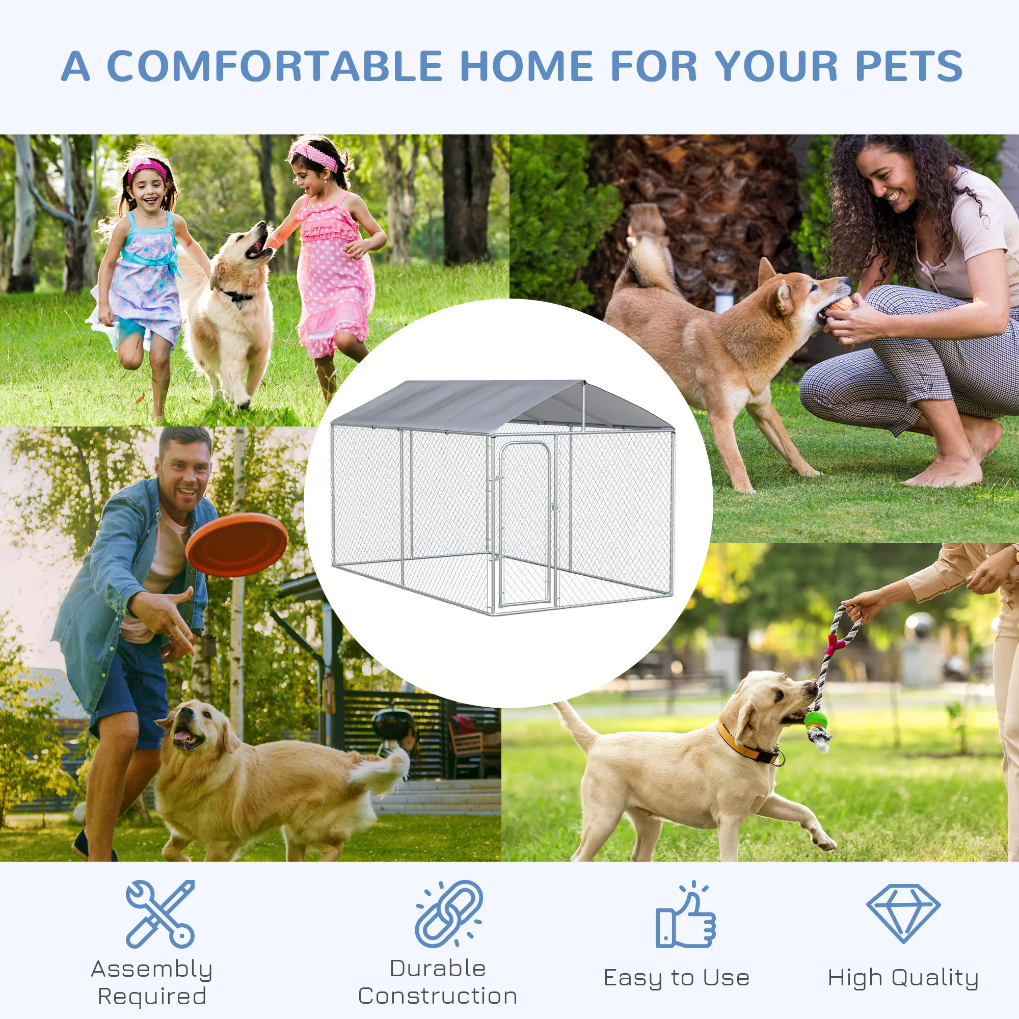 Dog Kennel Outdoor, Heavy Duty Playpen with Secure Lock, Cover, for Backyard & Patio, 13.1' x 7.5' x 7.5' — image 1