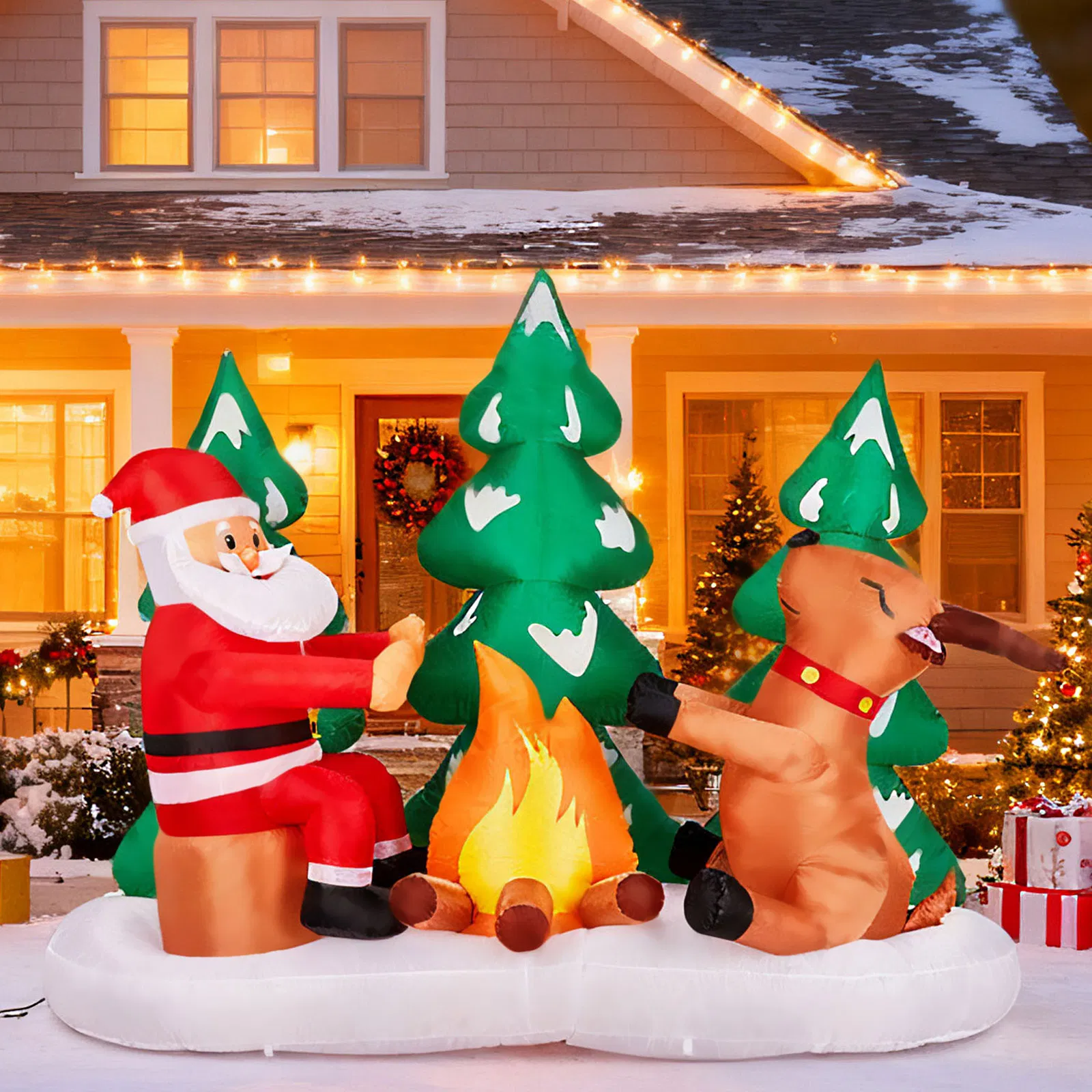 9FT Lighted Christmas Inflatable Decoration, Inflatable Santa and Reindeer Around Campfire, Funny Blow Up… image 8