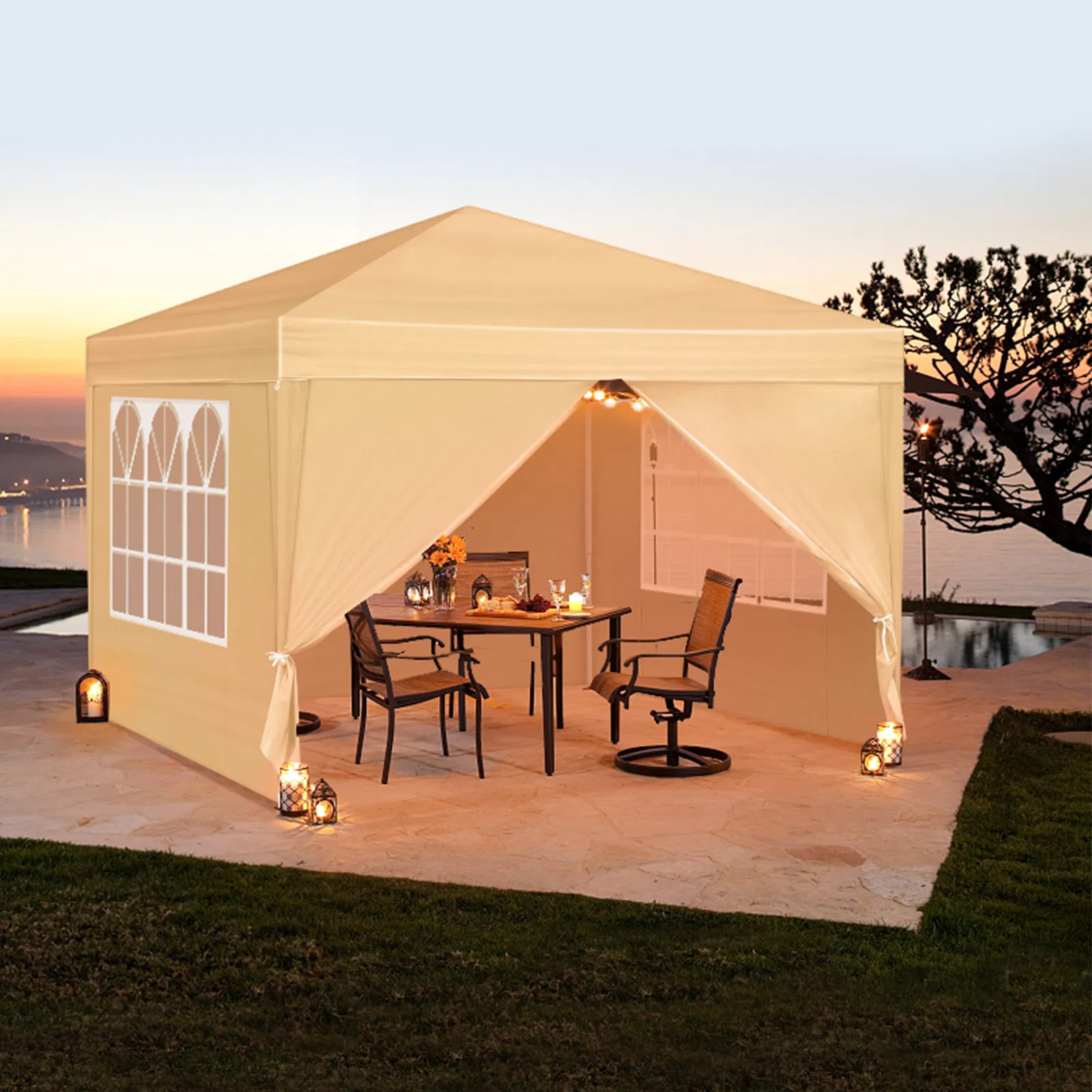 3 x 3m Two Doors & Two Windows Practical Waterproof Right-Angle Folding Tent Khaki image 13