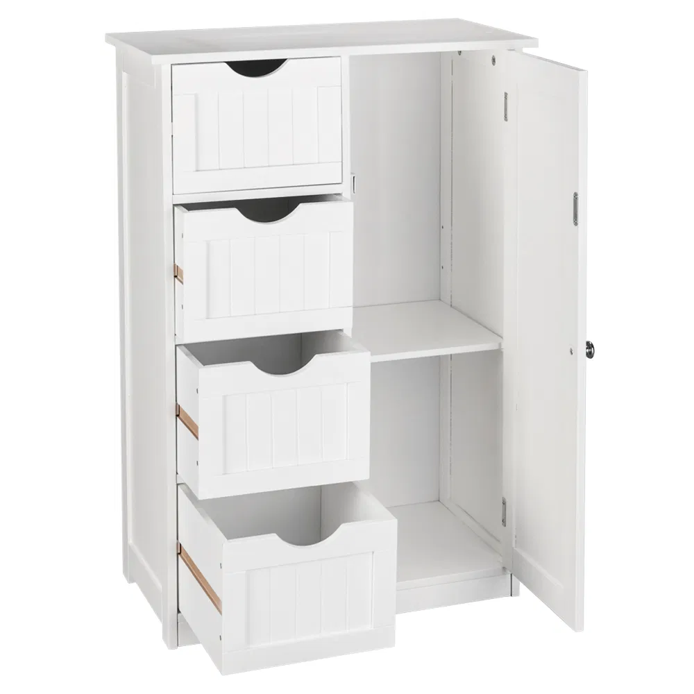 Single Door Bathroom Storage Cabinet with 4 Drawers White image 10