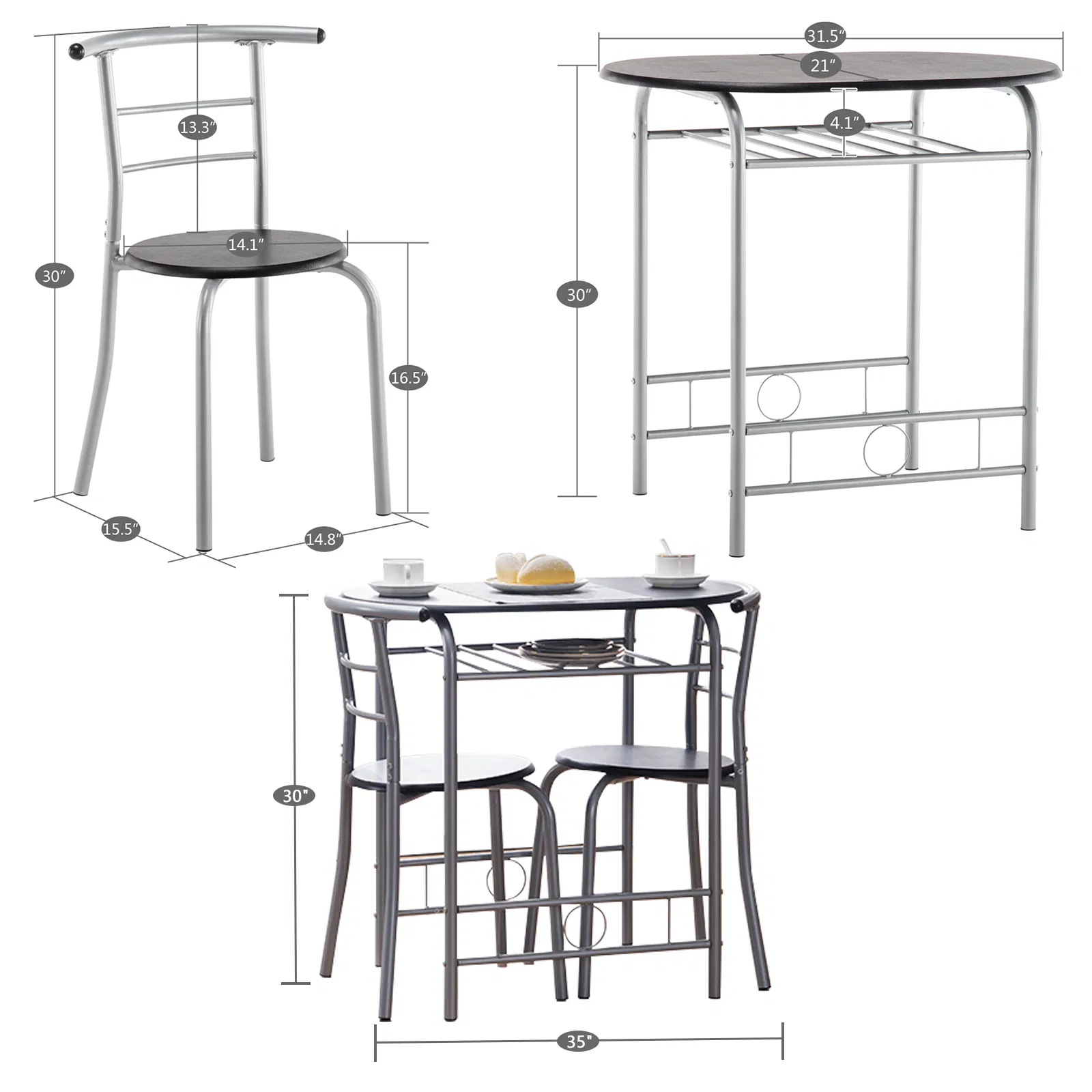 PVC Breakfast Table (One Table and Two Chairs) Black image 8