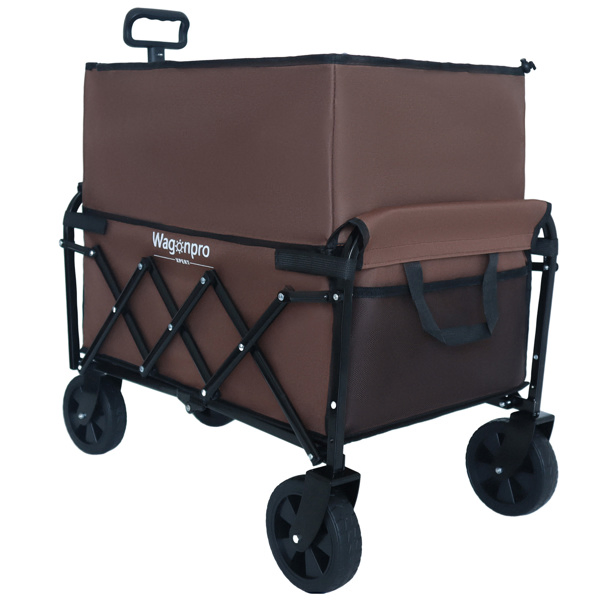 Expandable Dual-Layer Utility Wagon with 100% Extra Space - Grocery Cart for Camping, Shopping, Sports, Gardening, Fishing, Supports 225lbs, Brown -28