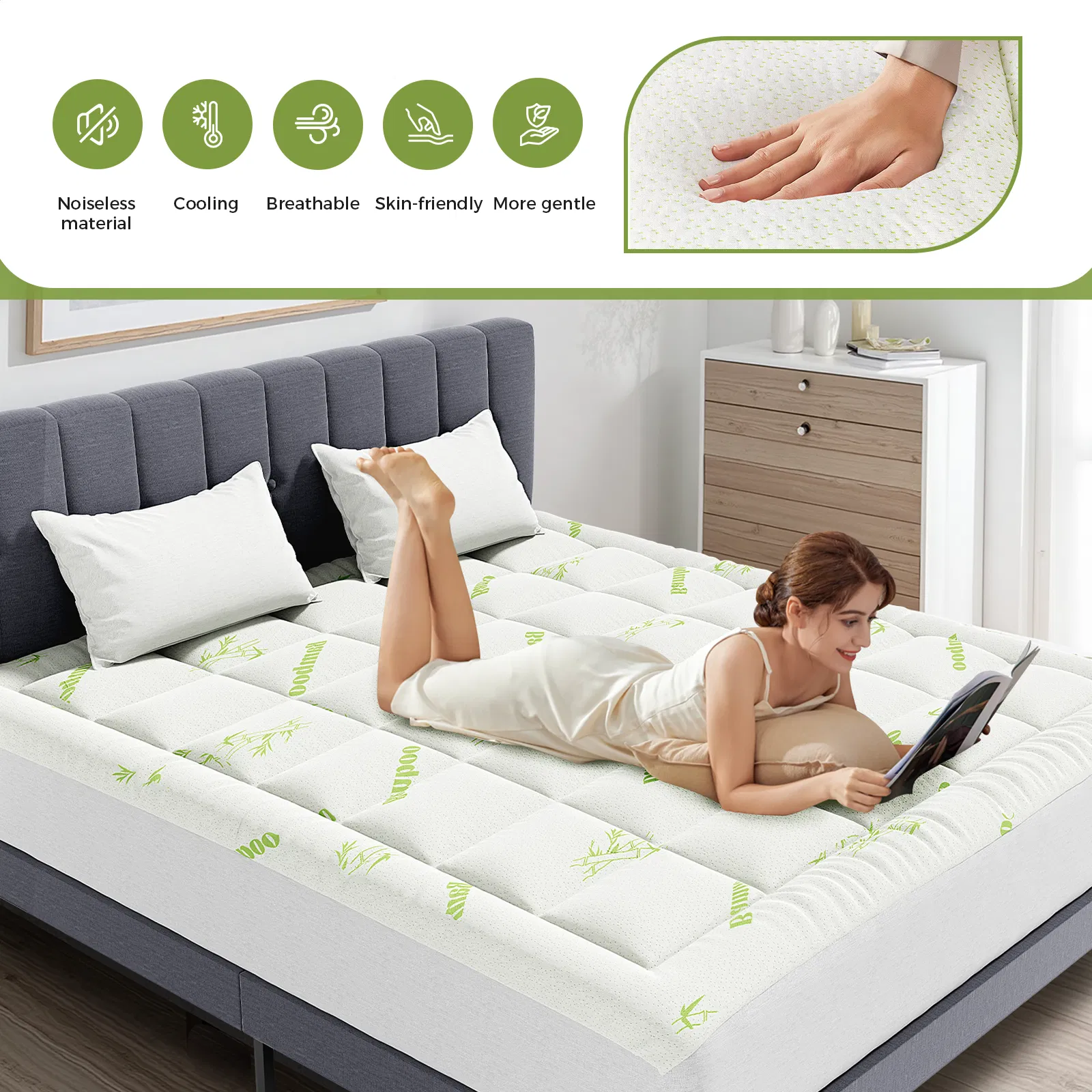 Mattress Protector, Thickened Mattress Pad with Bamboo Fiber Viscose Filling image 2