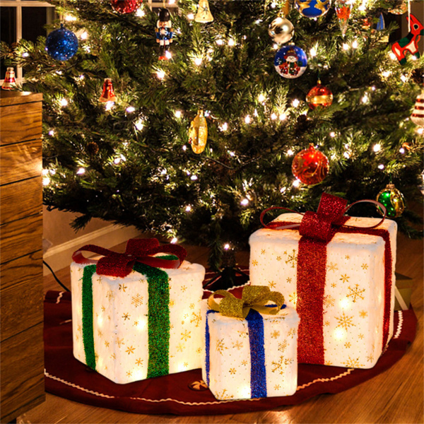Christmas LED Gift Decor - 3 Stackable Boxes, Sturdy Waterproof Design, Fireplace/Tree/Porch Display-13