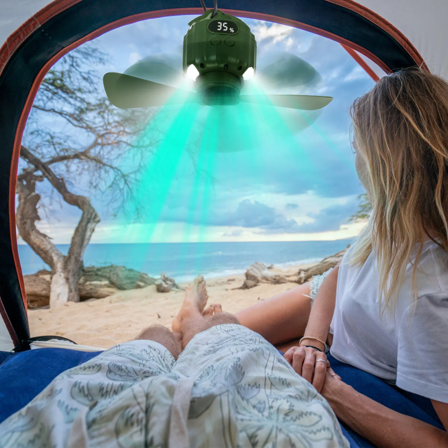 Rechargeable 3-in-1 Camping Fan, LED Lantern Hanging Fan with Large Capacity Battery, USB Power Bank, Low Noise & Timer Function for Outdoor Adventures image 6