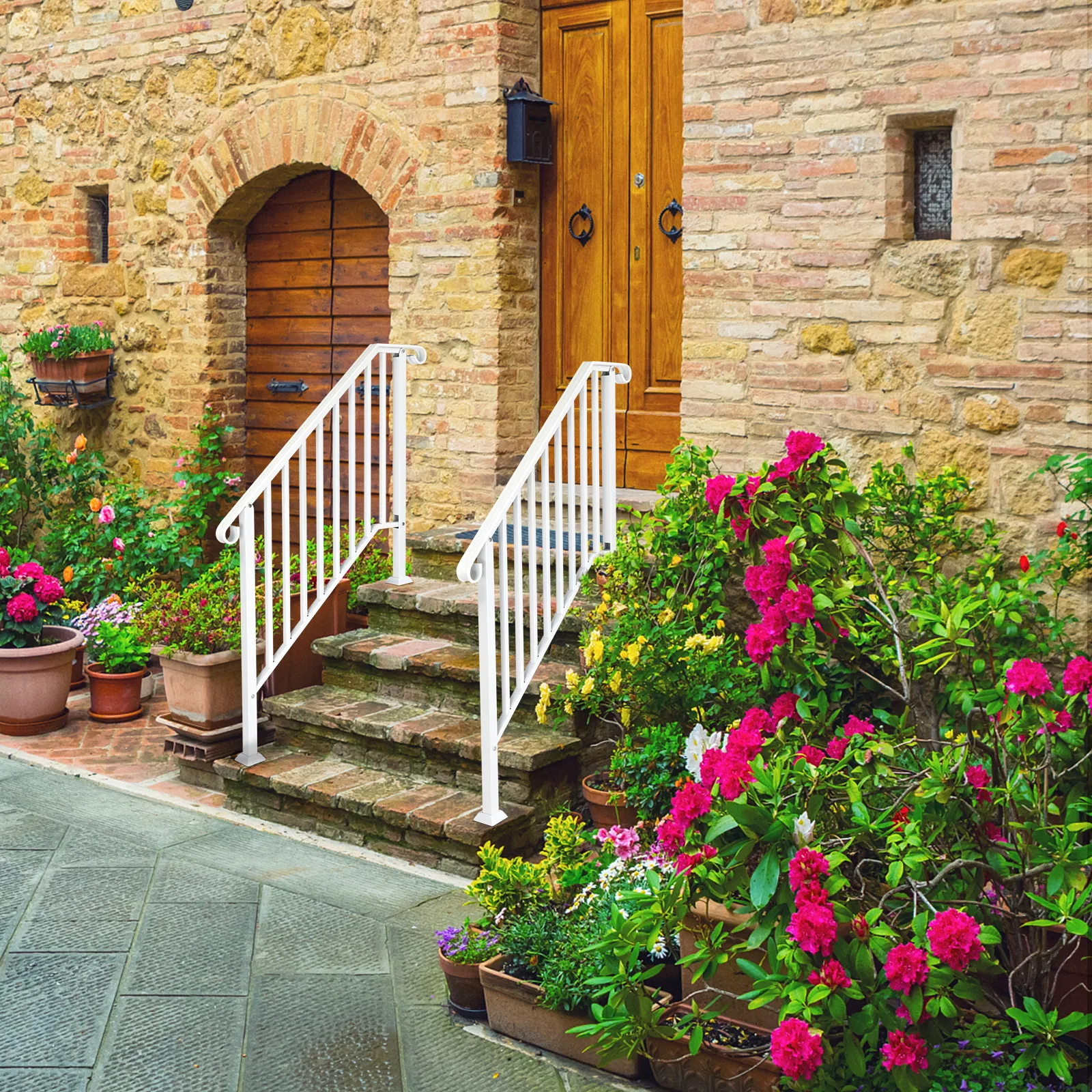 Handrails for Outdoor Steps, Iron Handrail Fits 3 Step, Transitional Handrail with Installation Kit, White image 8