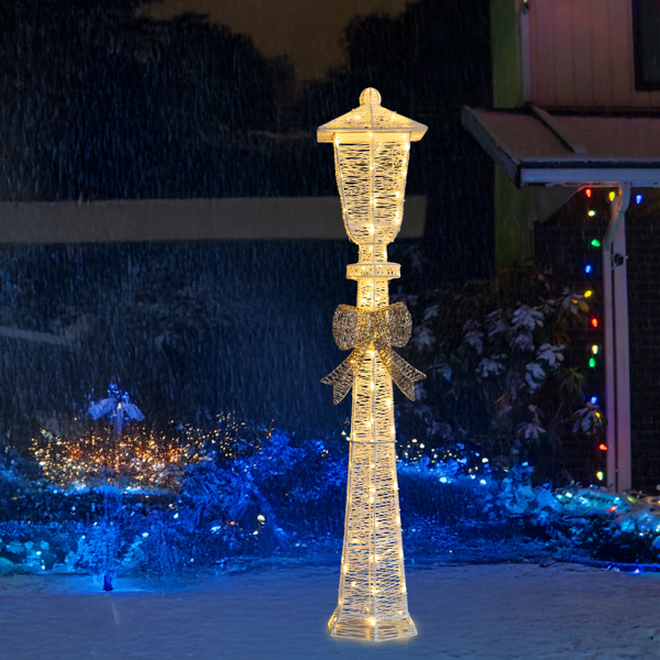 5FT Lighted Lamp Post with Bowknot Christmas Decorations, Pre-lit Holiday Decor with 110 Warm White LED Lights for Xmas Outdoor Indoor Decor Lighted Holiday Displays-22