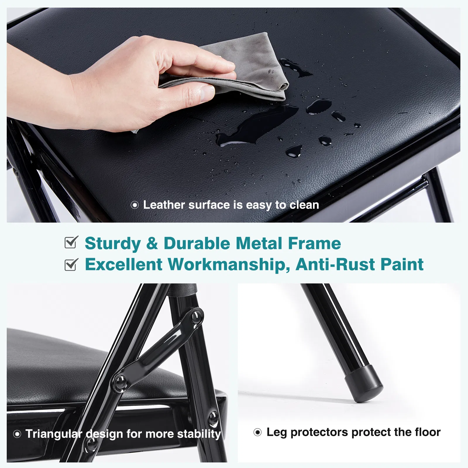Folding Chair, Leather Padded Folding Chairs, Easy to Use and Store, Outdoor and Indoor, for Home, Office, Party, Comfy image 6