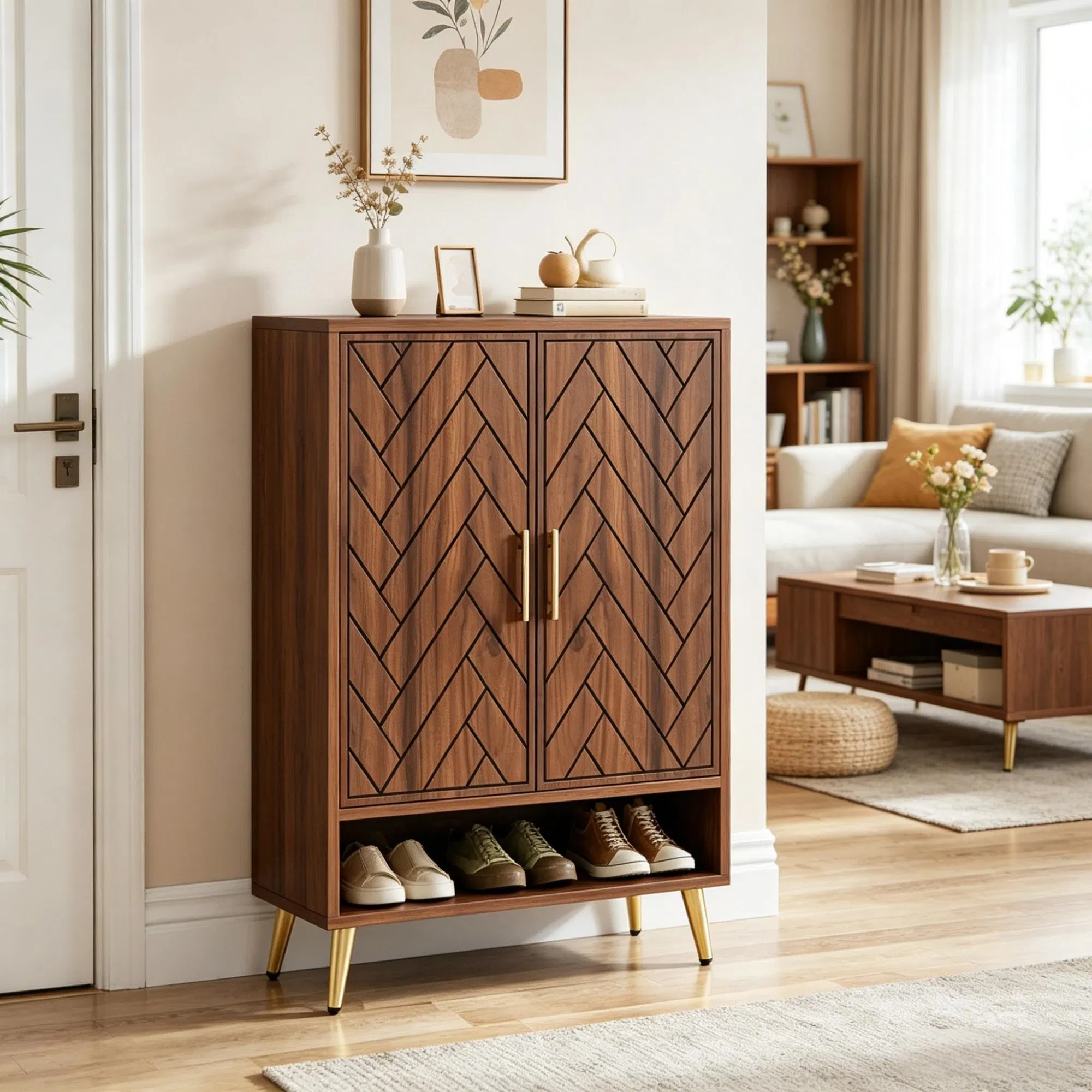 Walnut Shoe Storage Cabinet, picture 2 of 5