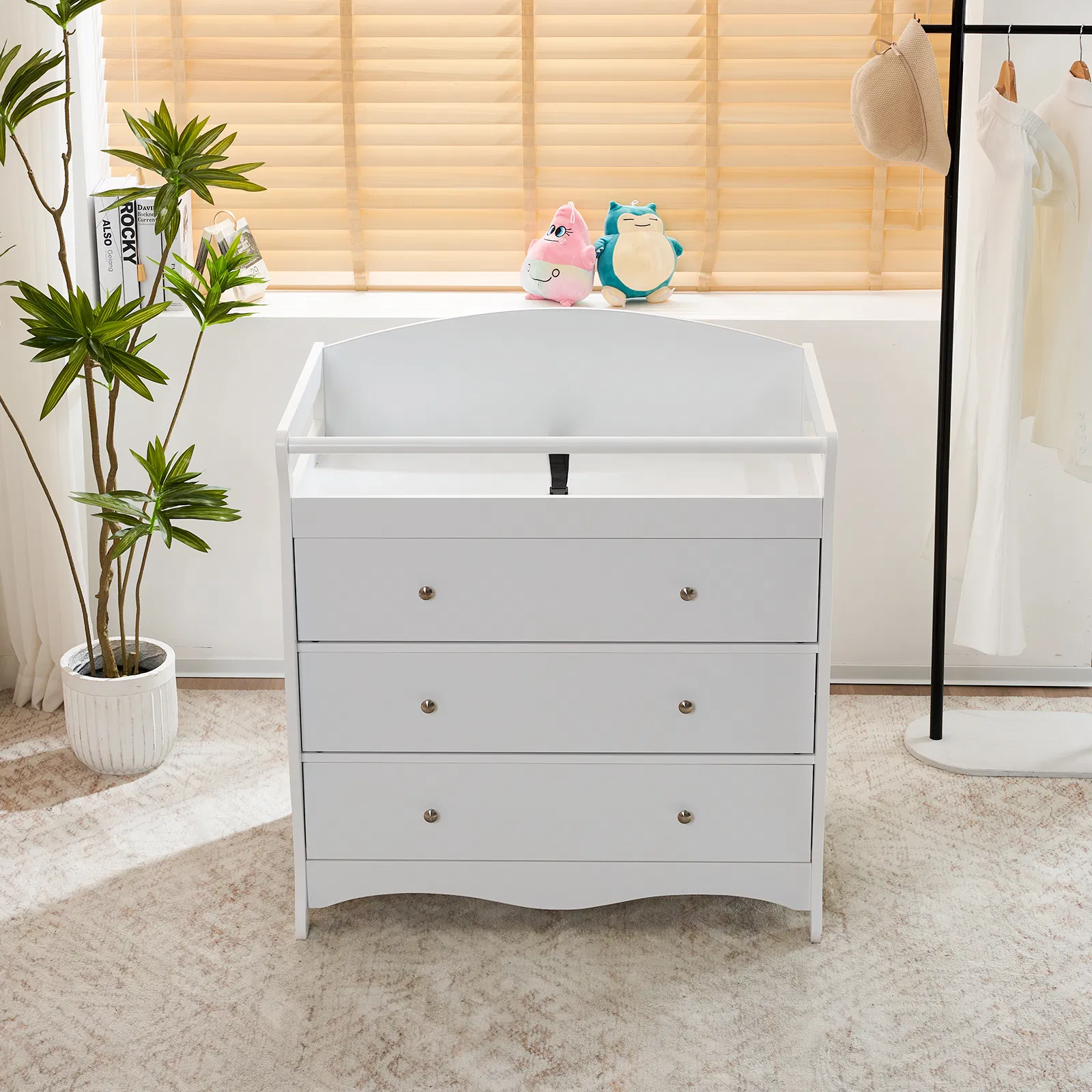 White 3-Tier Drawer Baby Cot with Safety Guard – 90.5x58x92cm | Wooden Baby Bed & Storage Combo image 4