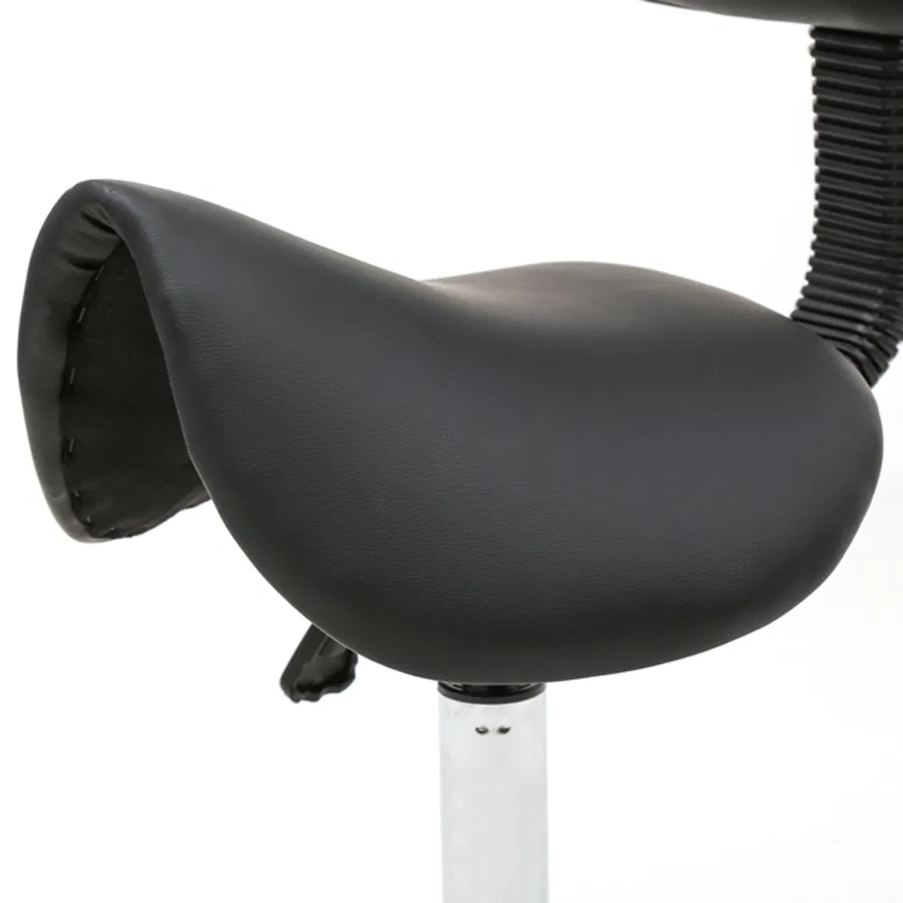 Saddle Shape Adjustable Salon Stool with Back Black image 2