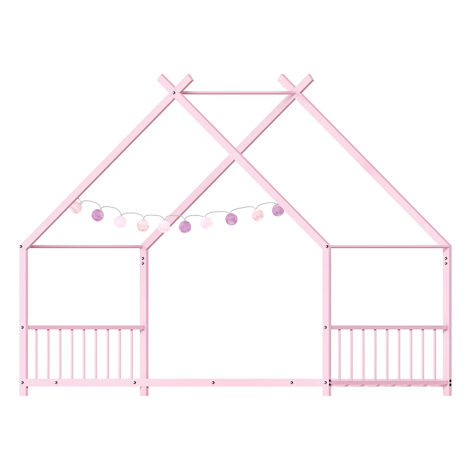 Pink Flat Bed House Shape with Side Guardrails Twin Children's Iron Bed image 7