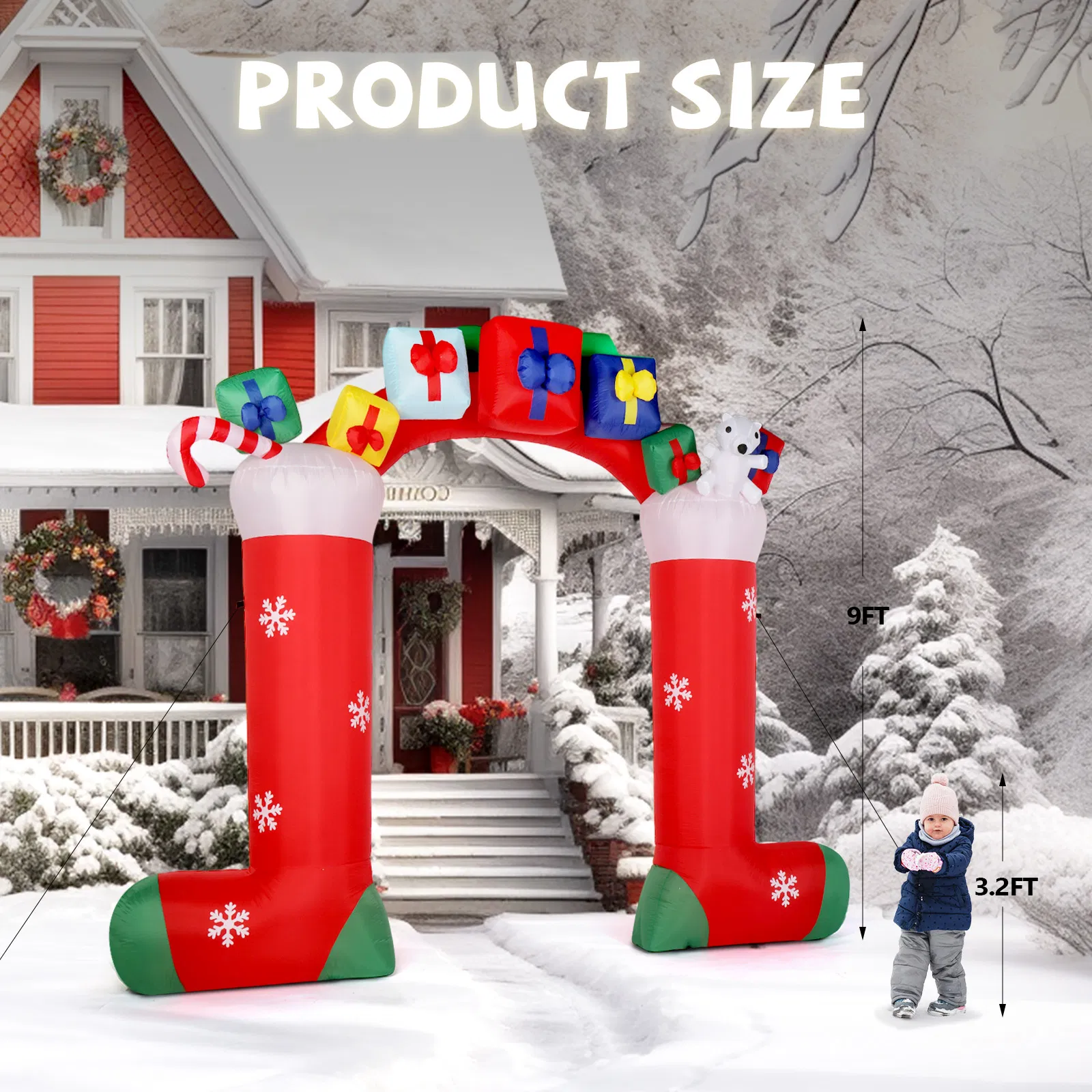 9ft 24W 11 LED Lights Christmas Sock Arch Holiday Arch Decoration image 6