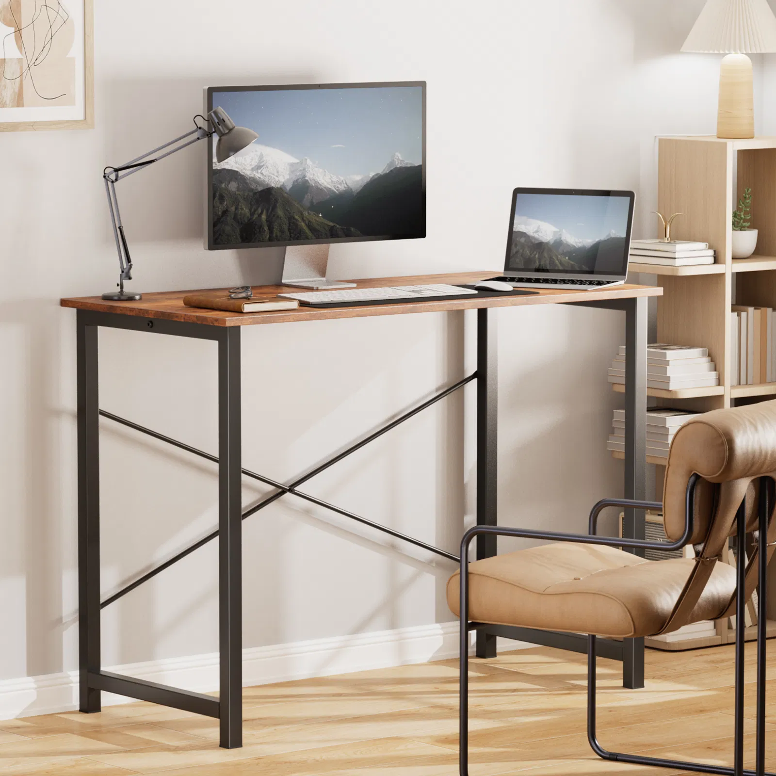 Computer Desk for Home Office, Modern Study Work Table Simple Style for Bedroom, Writing Desks with X-Shaped Reinforcement image 3