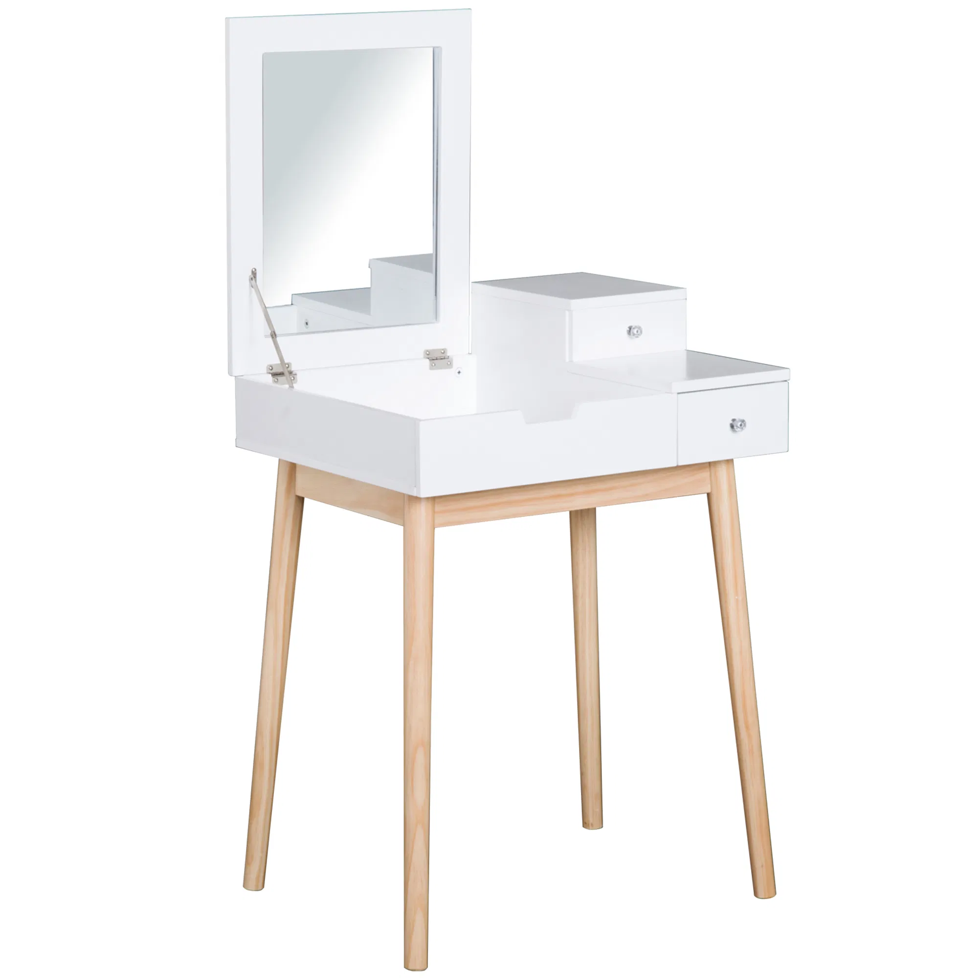 Makeup Vanity Table with Flip-up Mirror, Modern Dressing Table with 2 Drawers for Bedroom, White