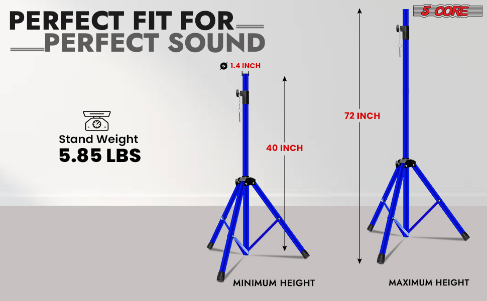 5 Core Speaker Stand Tripod Floor Heavy Duty Adjustable Up to 72 Inch DJ Studio Monitor Stands Pole Mount image 16