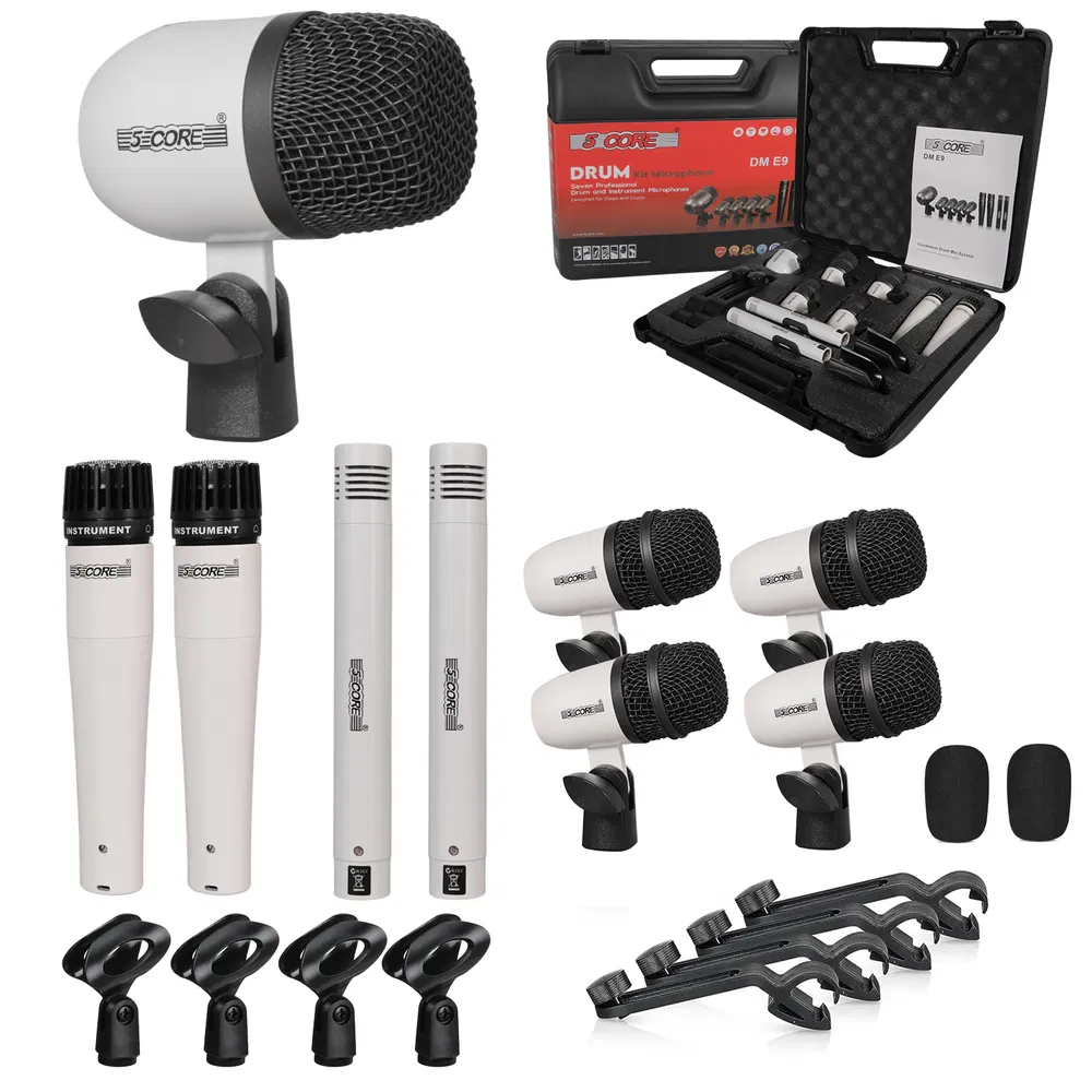 5 Core Drum Microphone Kit 9Pc All Metal Drummer Mics Tom/Snare & Cymbals Wired Instrument Drums Set image 29
