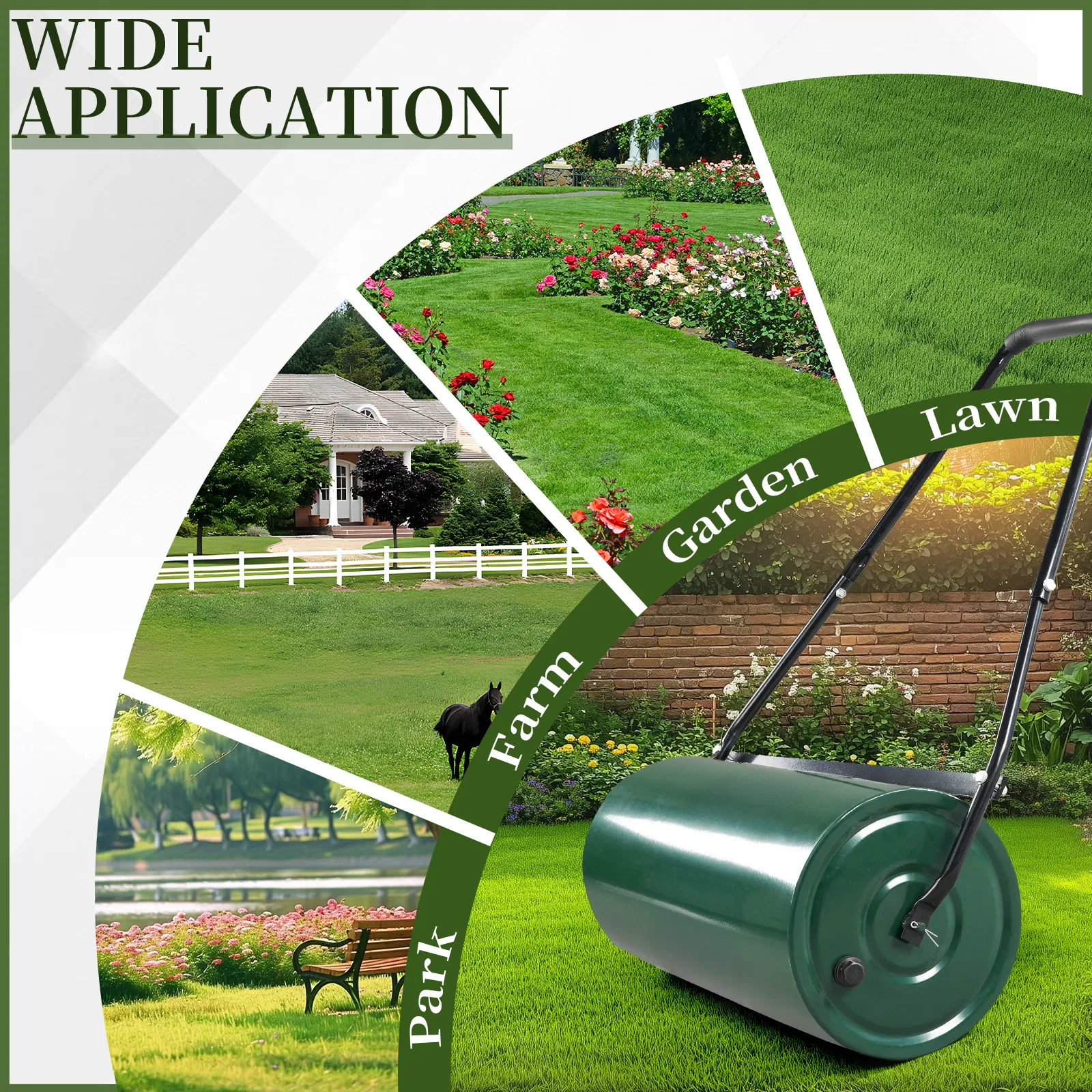 24in Heavy Duty Steel Lawn Roller, Garden Roller Can Be Filled with Water or Sand, Hand Roller with U-shaped Handle, Green & Black image 18